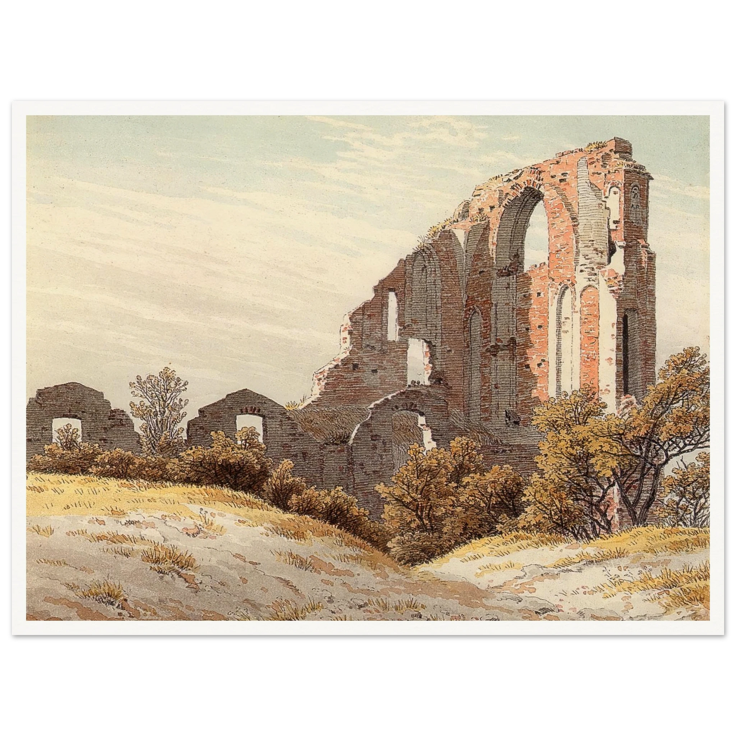 The Ruins of Eldena Art Print | Caspar David Friedrich - Framed Poster - 30x40 cm / 12x16″ - Black frame