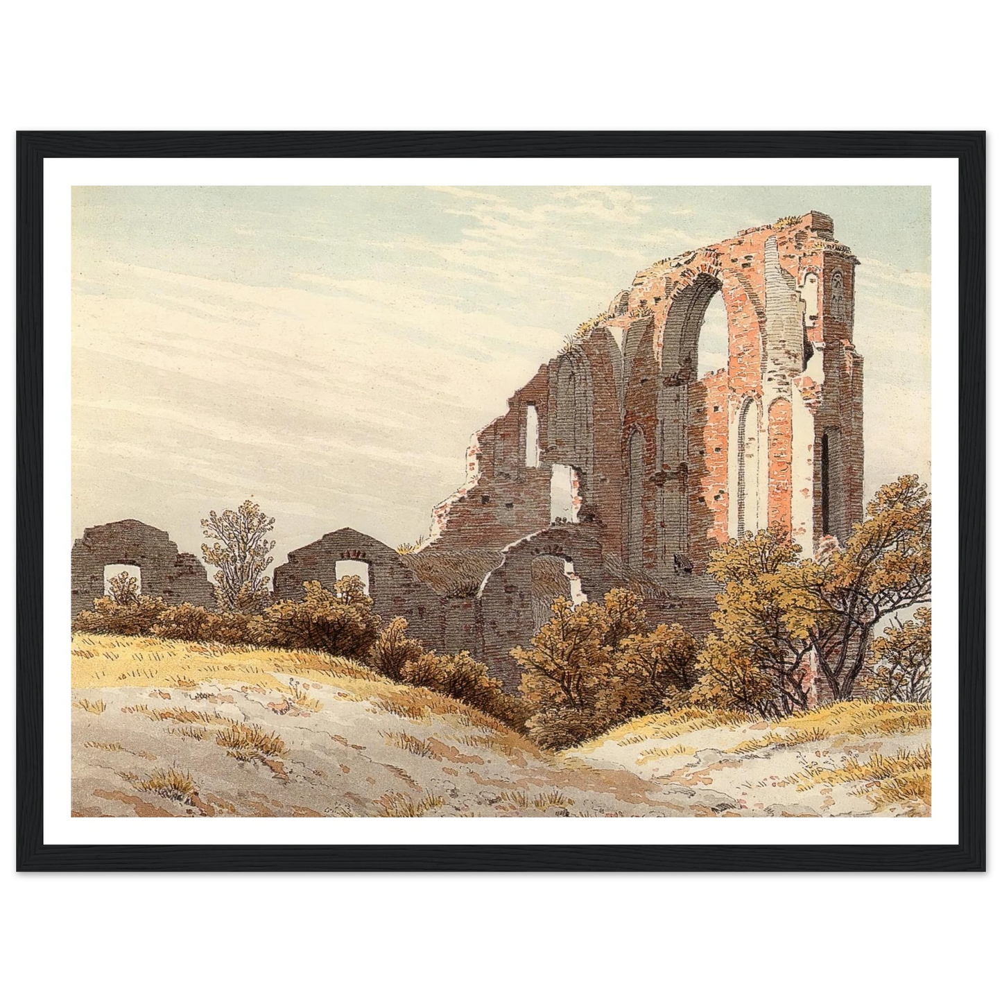 The Ruins of Eldena Art Print | Caspar David Friedrich - Framed Poster - 30x40 cm / 12x16″ - Black frame