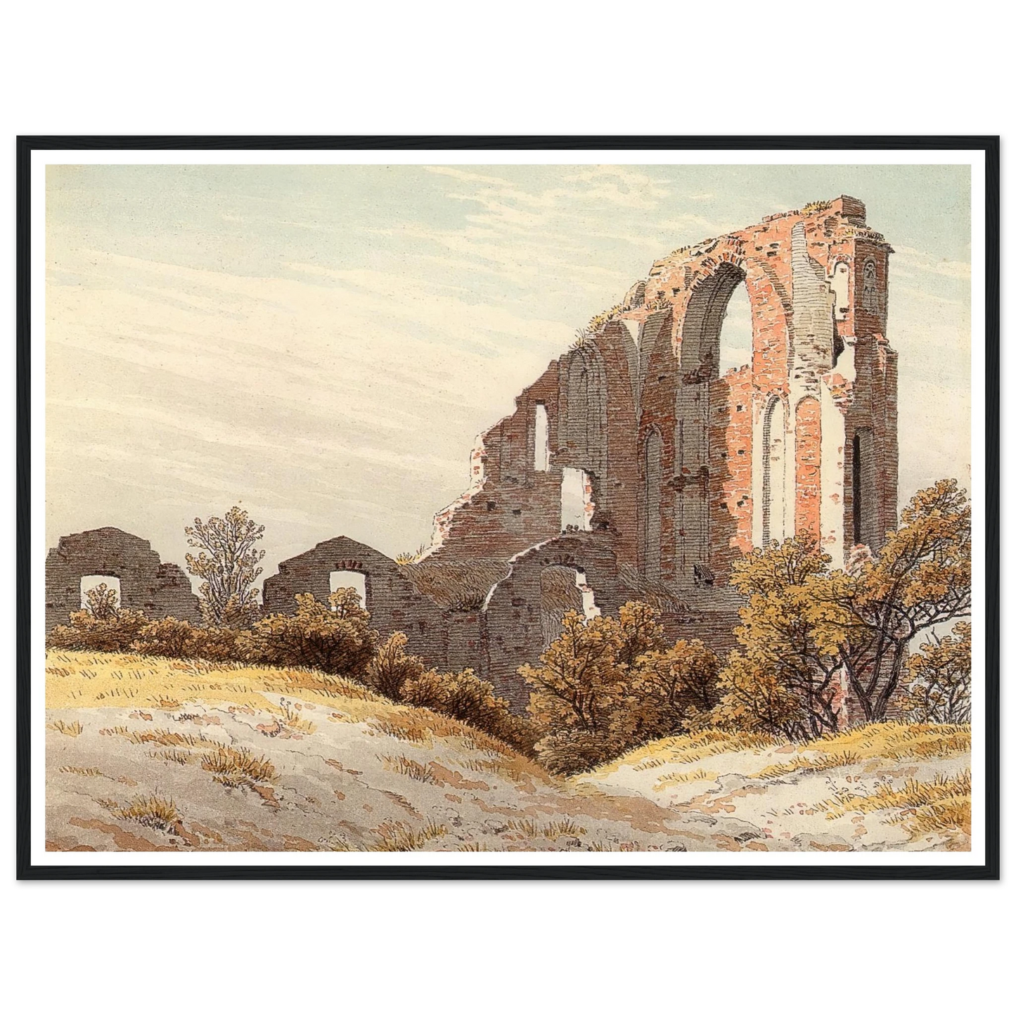 The Ruins of Eldena Art Print | Caspar David Friedrich - Framed Poster - 30x40 cm / 12x16″ - Black frame