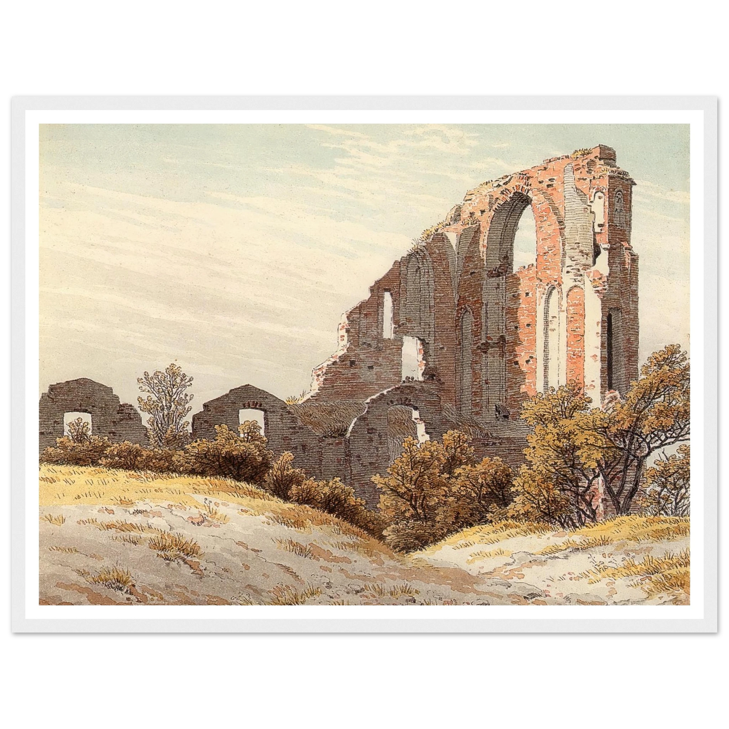 The Ruins of Eldena Art Print | Caspar David Friedrich - Framed Poster - 30x40 cm / 12x16″ - Black frame