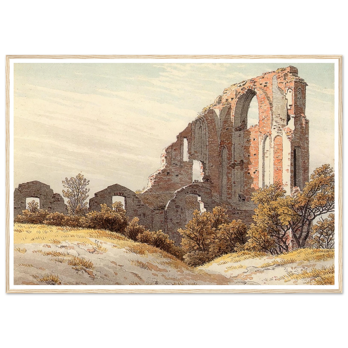 The Ruins of Eldena Art Print | Caspar David Friedrich - Framed Poster - 30x40 cm / 12x16″ - Black frame
