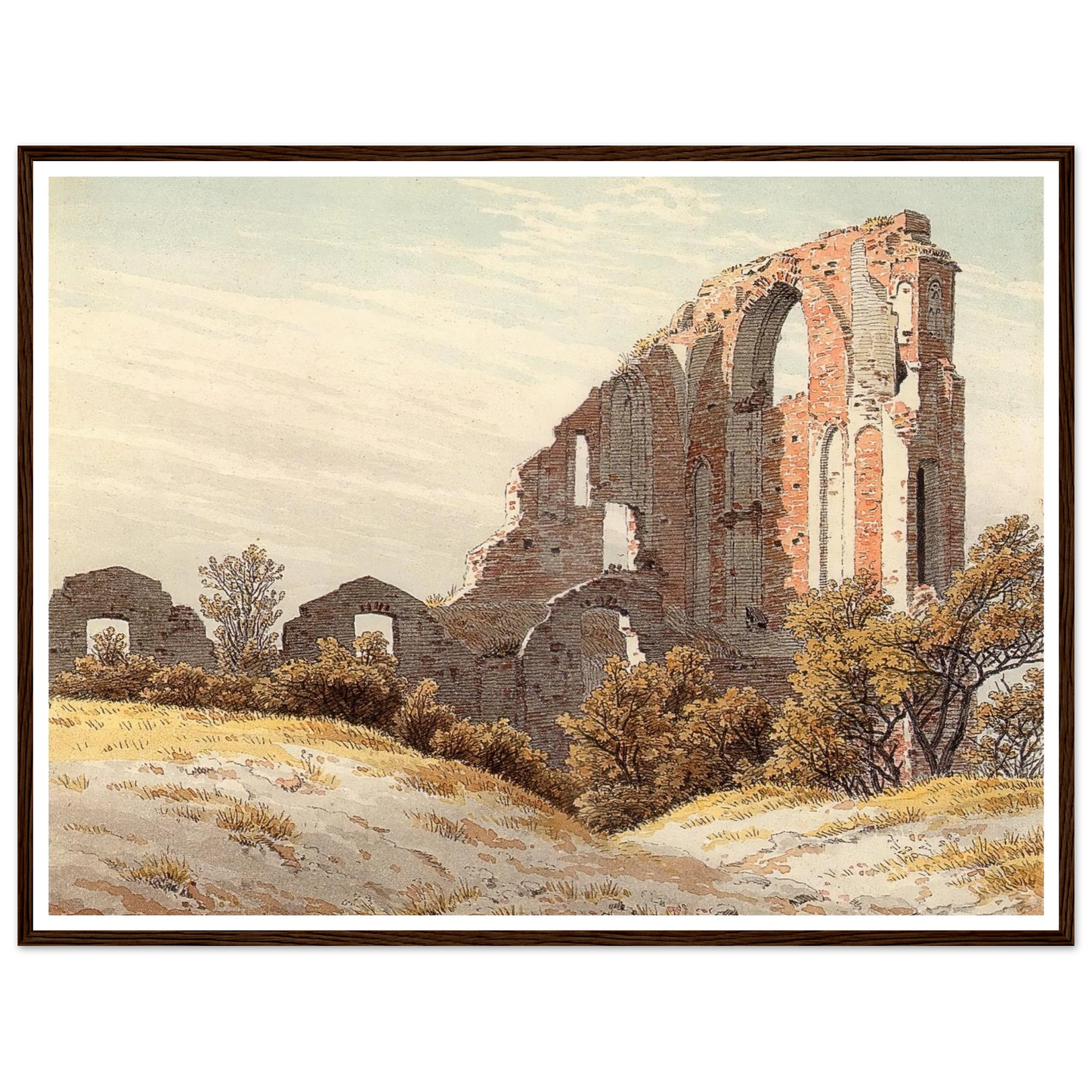 The Ruins of Eldena Art Print | Caspar David Friedrich - Framed Poster - 30x40 cm / 12x16″ - Black frame