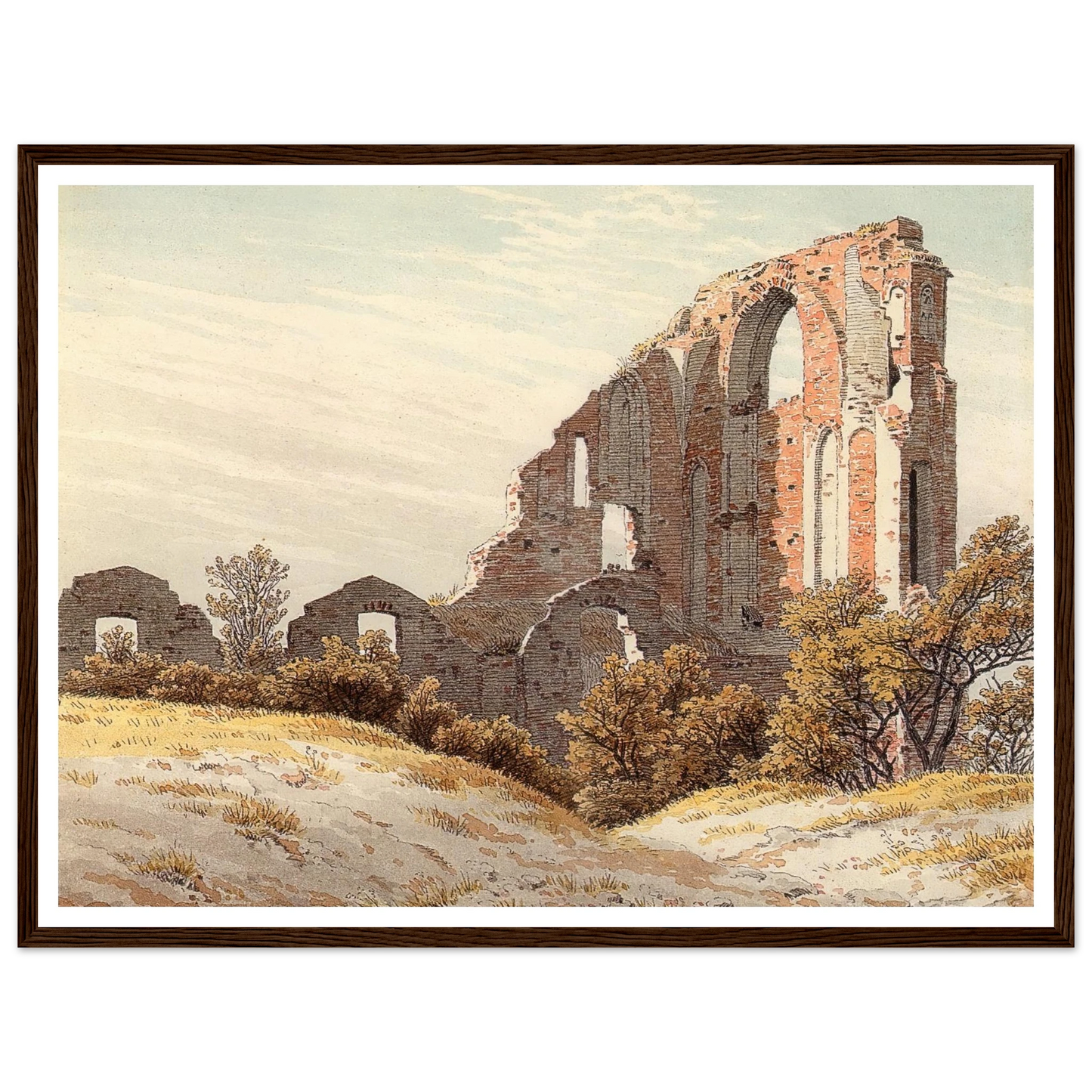 The Ruins of Eldena Art Print | Caspar David Friedrich - Framed Poster - 30x40 cm / 12x16″ - Black frame