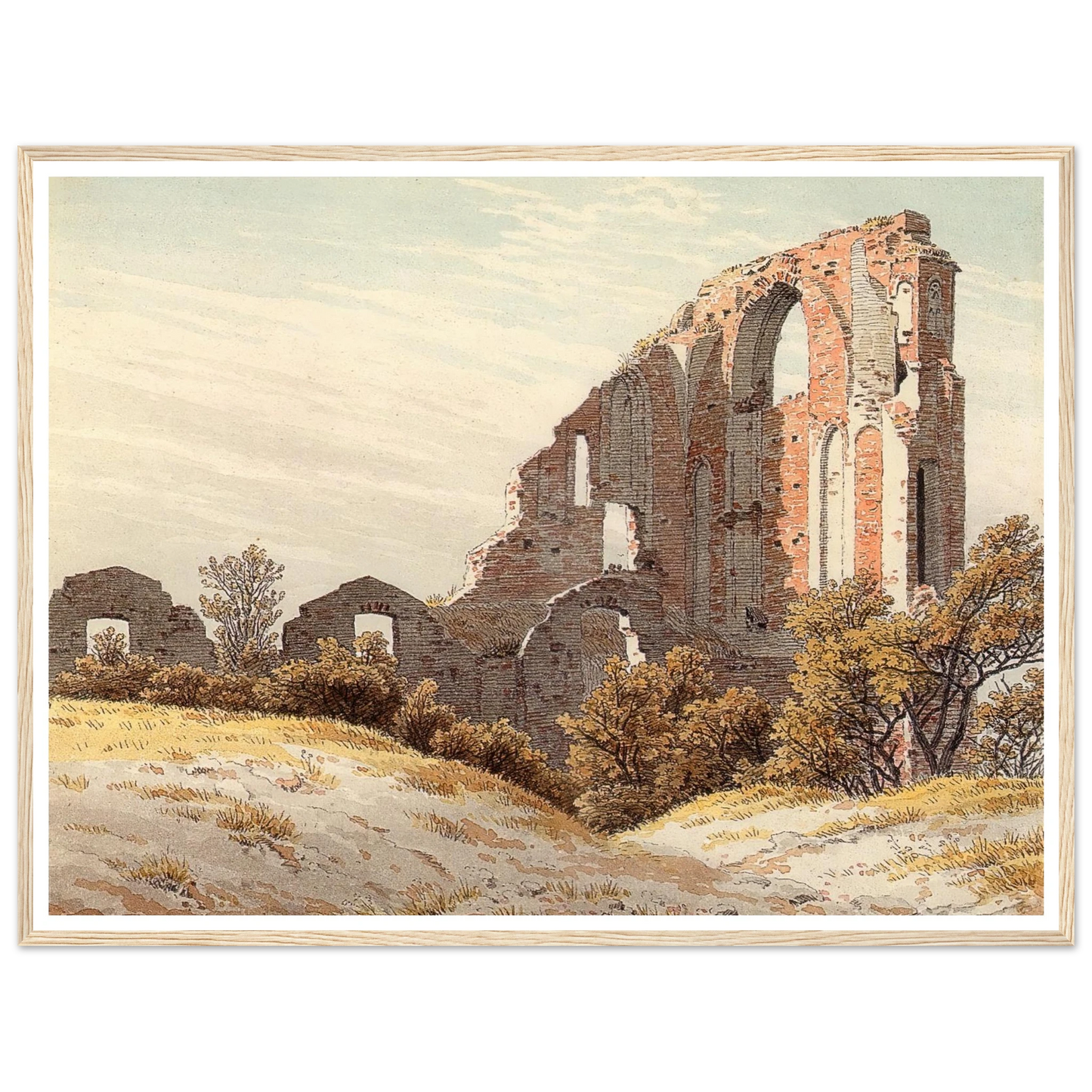 The Ruins of Eldena Art Print | Caspar David Friedrich - Framed Poster - 30x40 cm / 12x16″ - Black frame