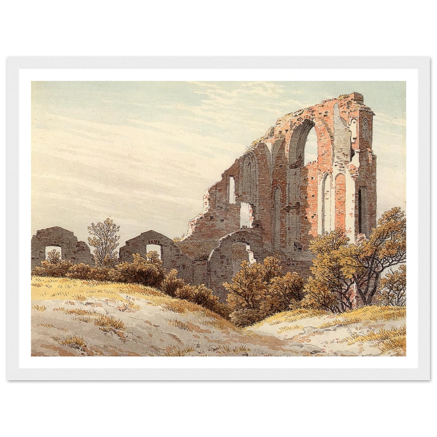 The Ruins of Eldena Art Print | Caspar David Friedrich - Framed Poster - 30x40 cm / 12x16″ - Black frame