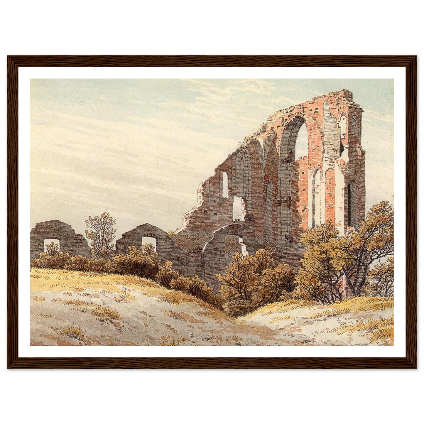 The Ruins of Eldena Art Print | Caspar David Friedrich - Framed Poster - 30x40 cm / 12x16″ - Black frame