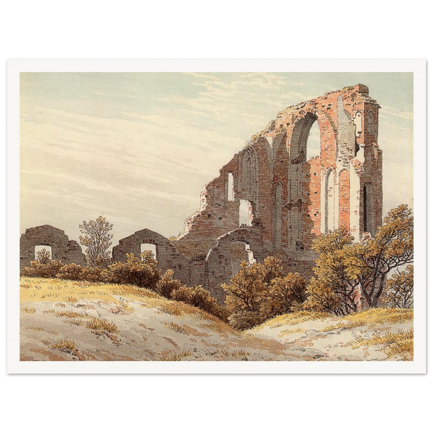 The Ruins of Eldena Art Print | Caspar David Friedrich - Framed Poster - 30x40 cm / 12x16″ - Black frame