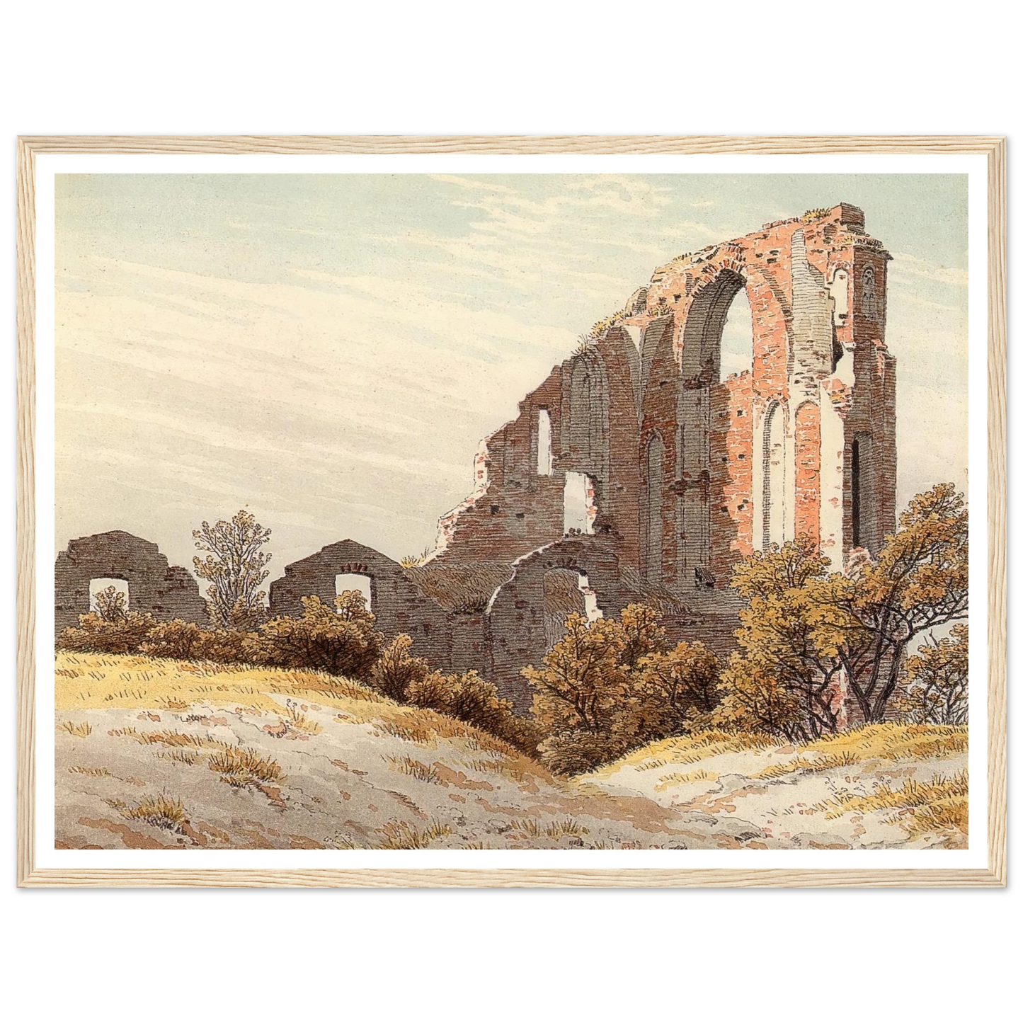 The Ruins of Eldena Art Print | Caspar David Friedrich - Framed Poster - 30x40 cm / 12x16″ - Black frame