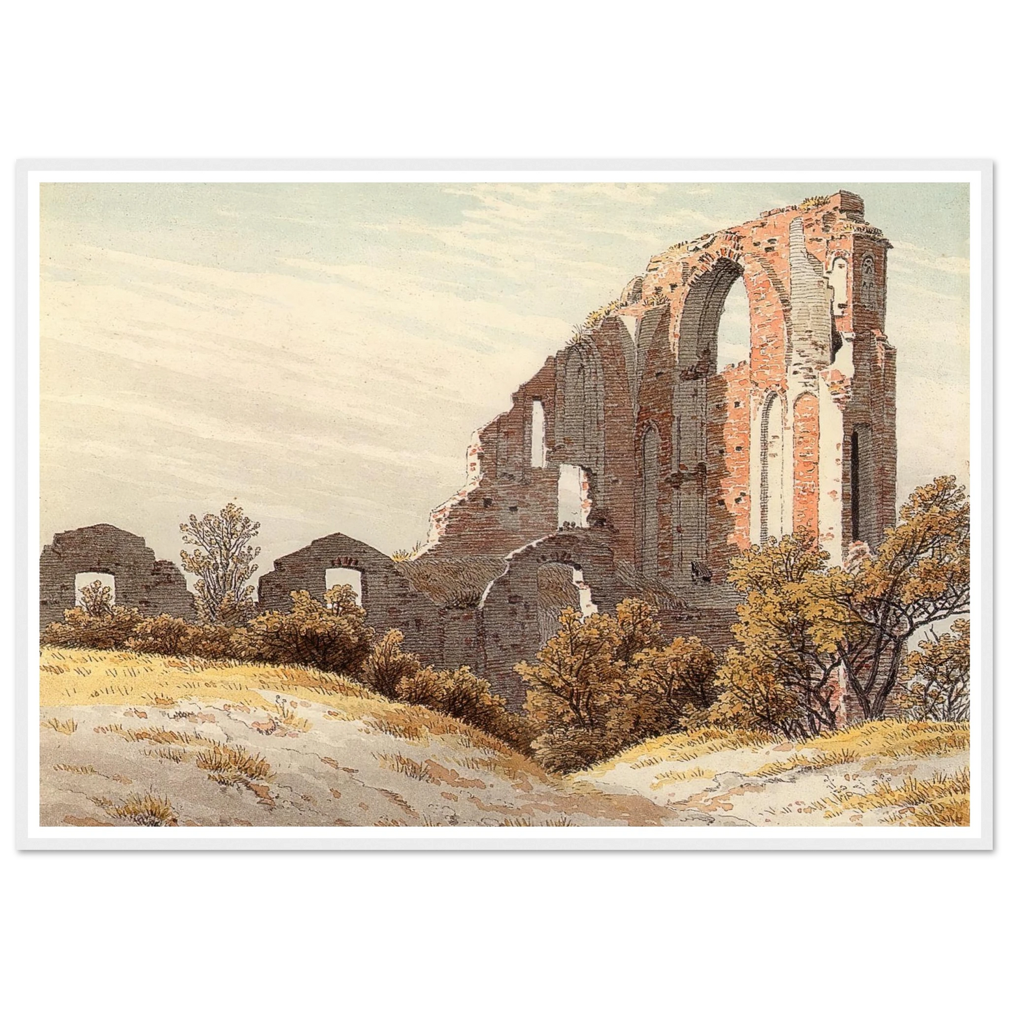 The Ruins of Eldena Art Print | Caspar David Friedrich - Framed Poster - 30x40 cm / 12x16″ - Black frame