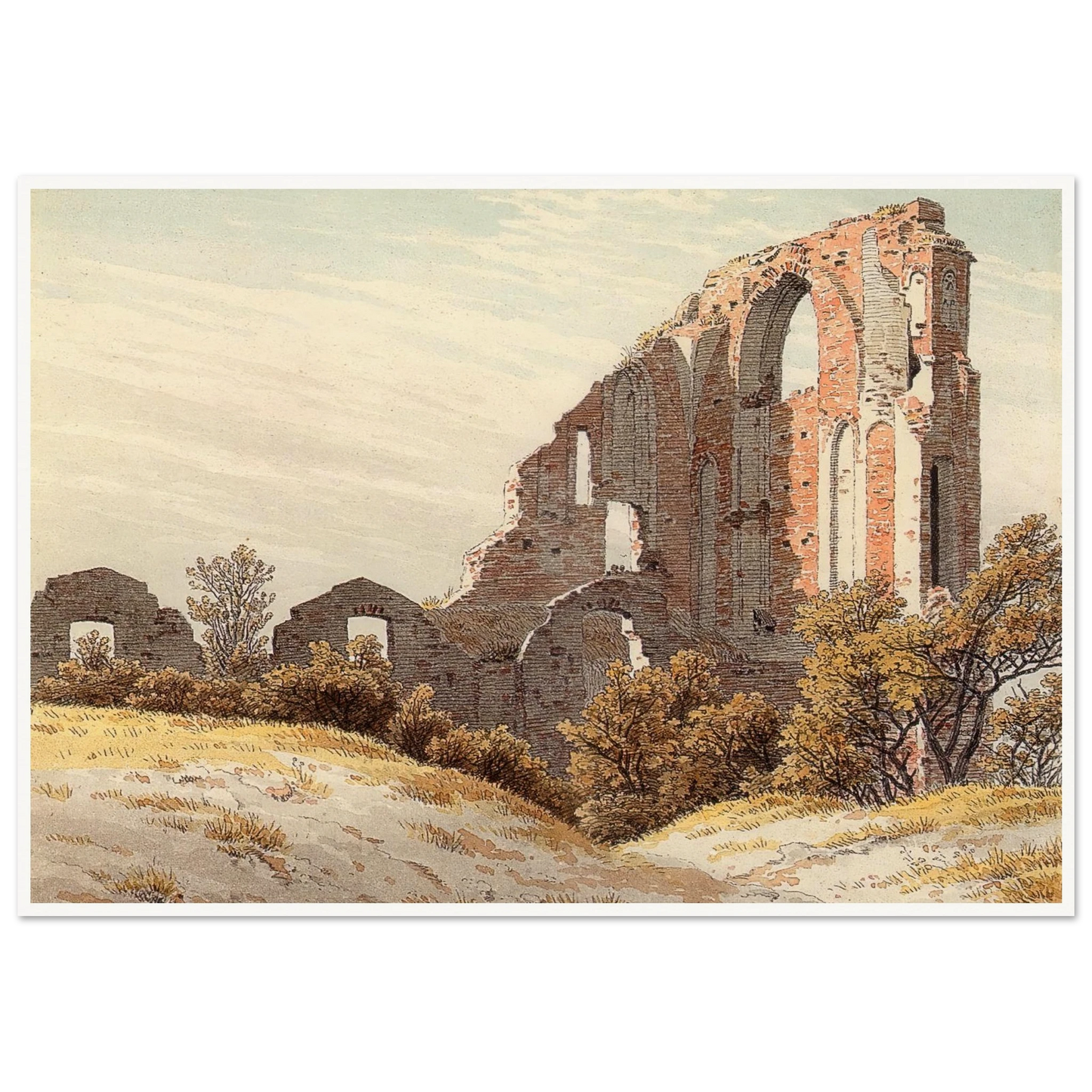 The Ruins of Eldena Art Print | Caspar David Friedrich - Framed Poster - 30x40 cm / 12x16″ - Black frame
