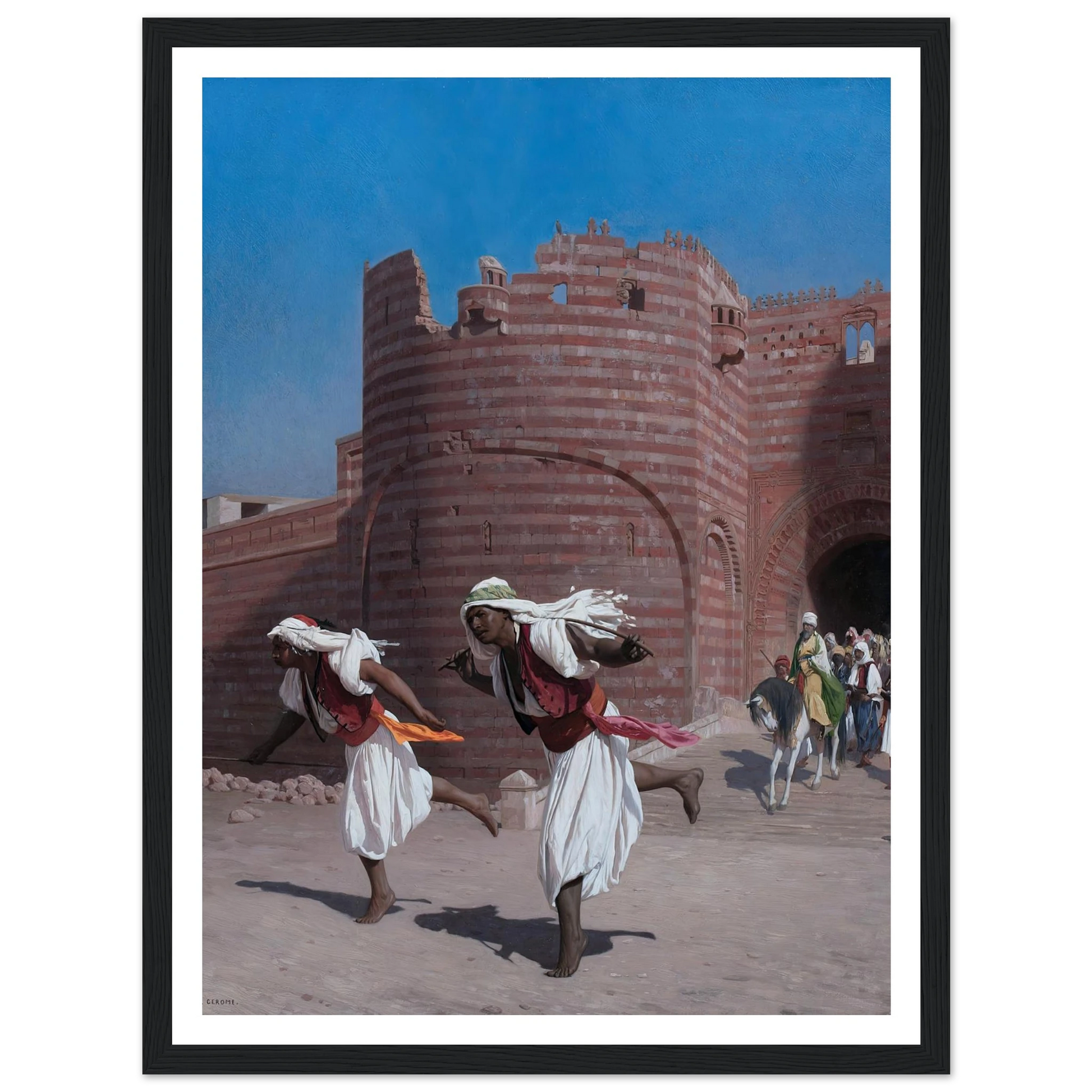 The runners of the Pasha (1867) Art Print | Jean Leon Gerome - Framed Poster - 30x40 cm / 12x16″ - Black frame