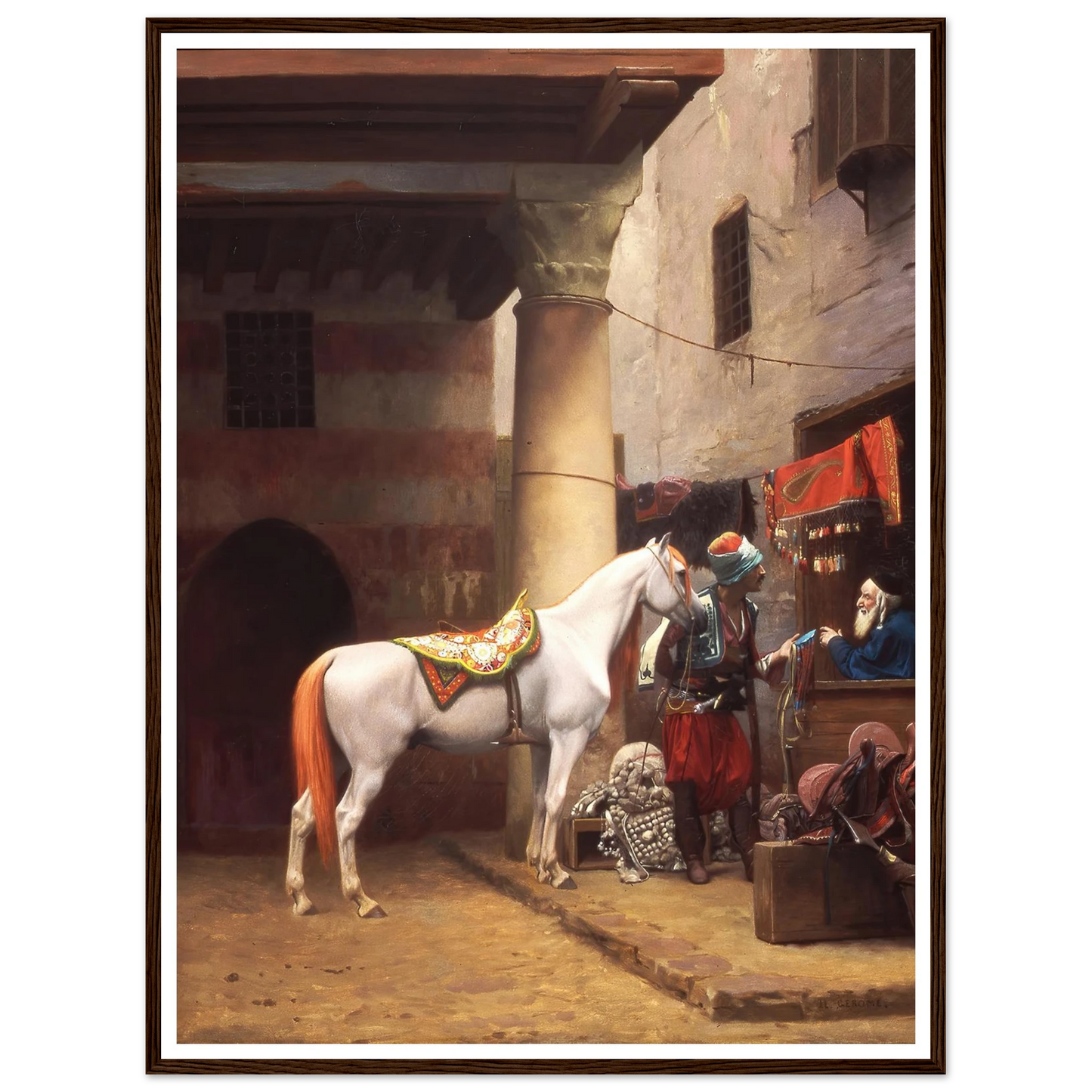 The Saddle Bazaar, Cairo (1883) Art Print | Jean Leon Gerome - Framed Poster - 30x40 cm / 12x16″ - Black frame