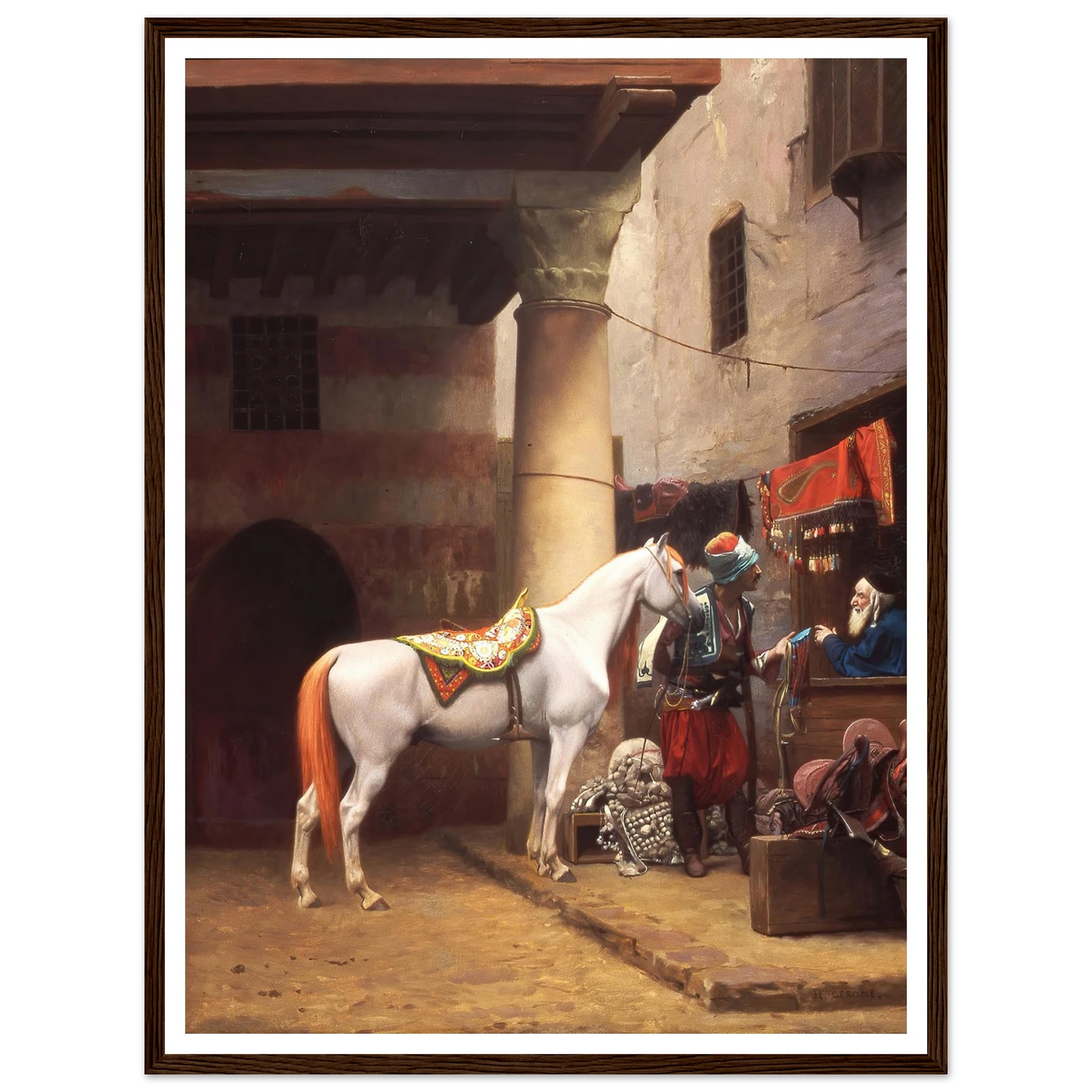 The Saddle Bazaar, Cairo (1883) Art Print | Jean Leon Gerome - Framed Poster - 30x40 cm / 12x16″ - Black frame