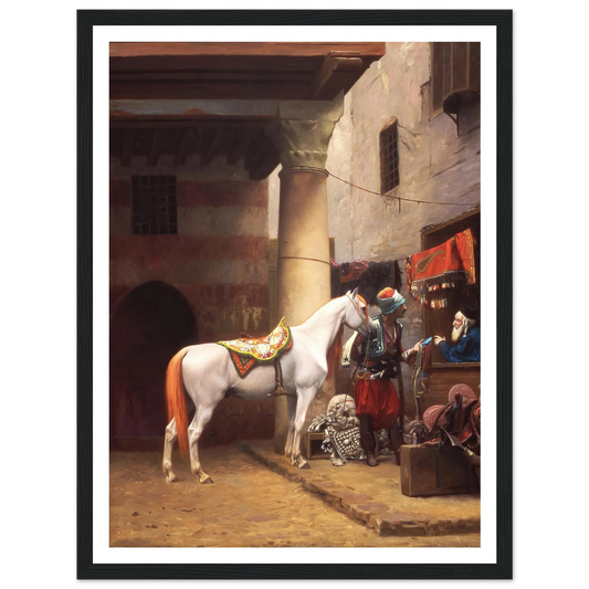The Saddle Bazaar, Cairo (1883) Art Print | Jean Leon Gerome - Framed Poster - 30x40 cm / 12x16″ - Black frame