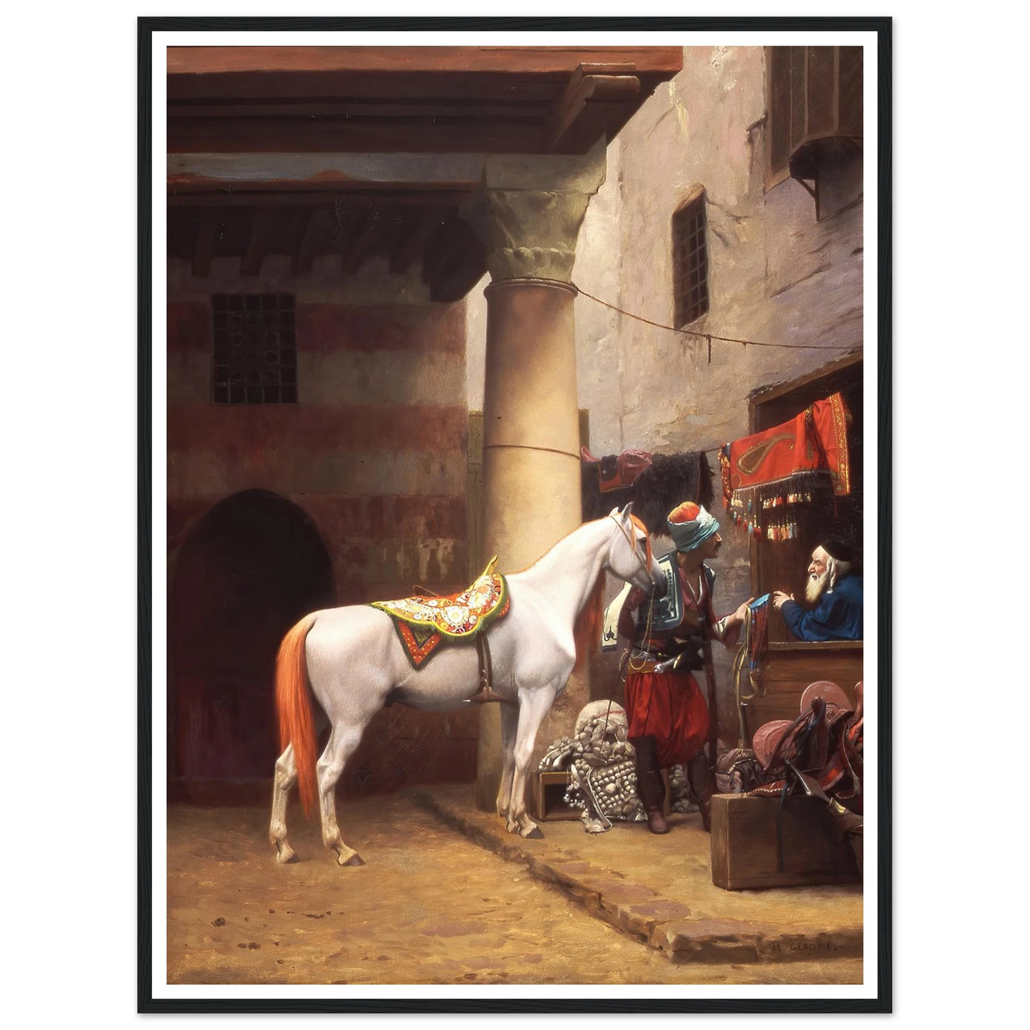 The Saddle Bazaar, Cairo (1883) Art Print | Jean Leon Gerome - Framed Poster - 30x40 cm / 12x16″ - Black frame