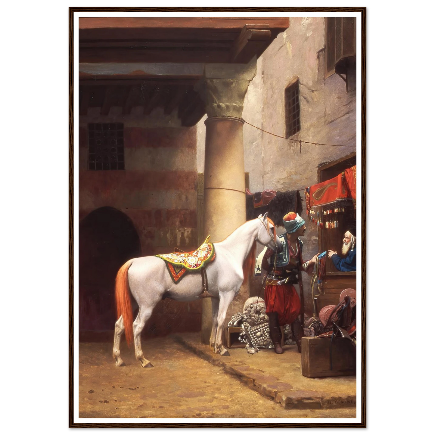 The Saddle Bazaar, Cairo (1883) Art Print | Jean Leon Gerome - Framed Poster - 30x40 cm / 12x16″ - Black frame