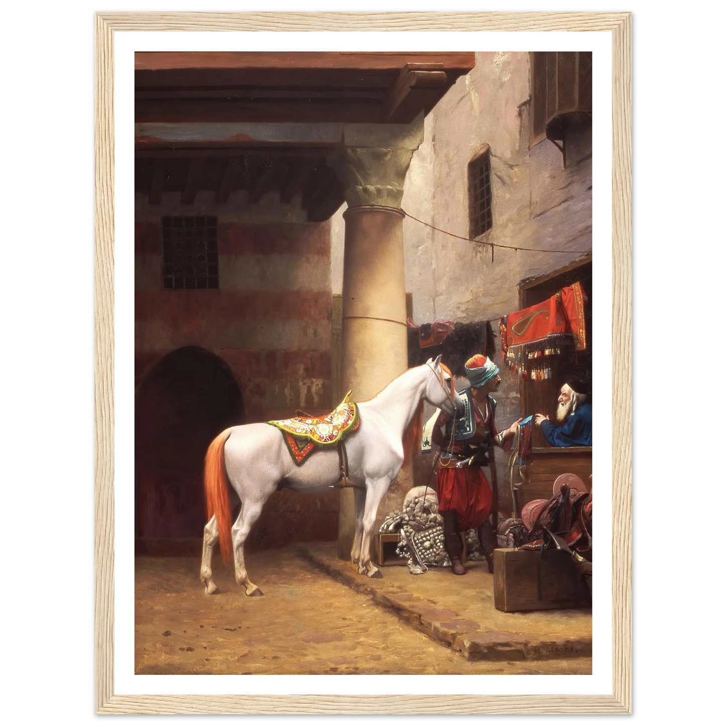 The Saddle Bazaar, Cairo (1883) Art Print | Jean Leon Gerome - Framed Poster - 30x40 cm / 12x16″ - Black frame