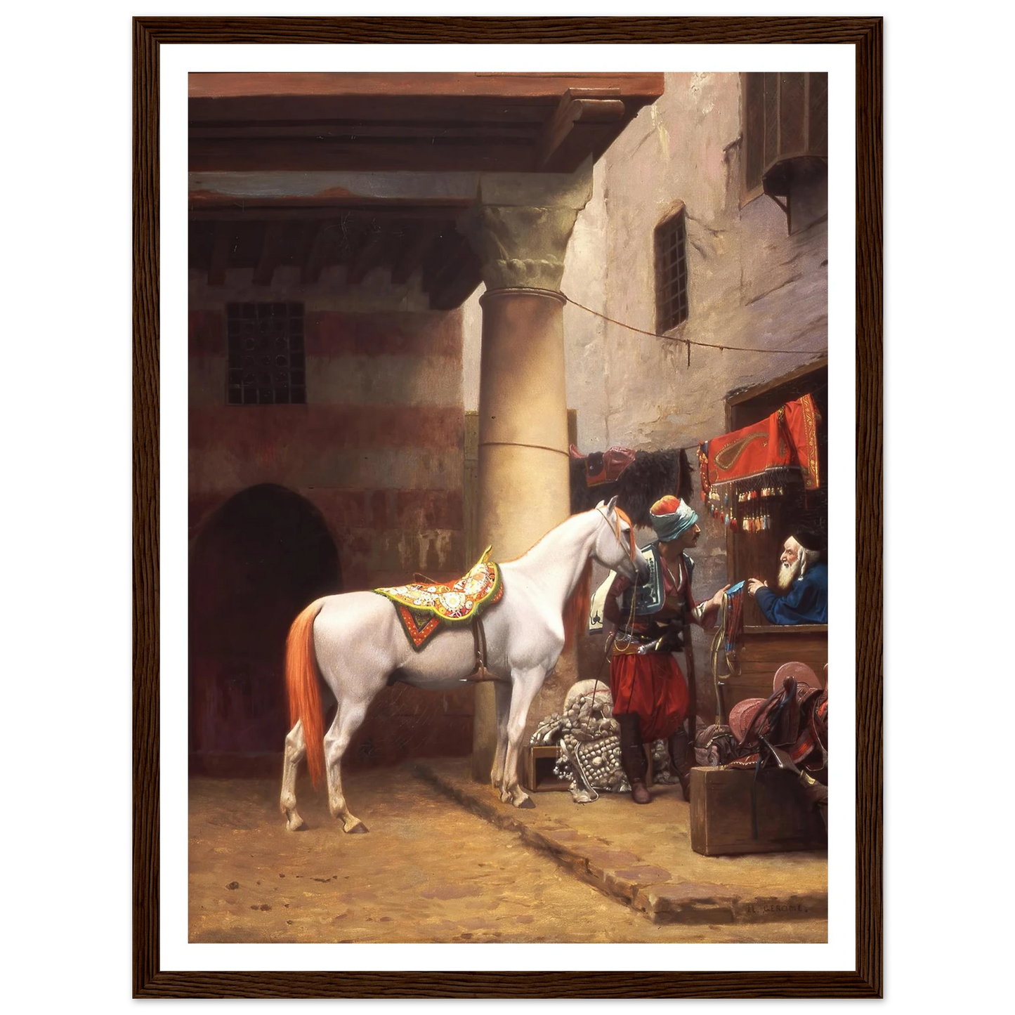 The Saddle Bazaar, Cairo (1883) Art Print | Jean Leon Gerome - Framed Poster - 30x40 cm / 12x16″ - Black frame