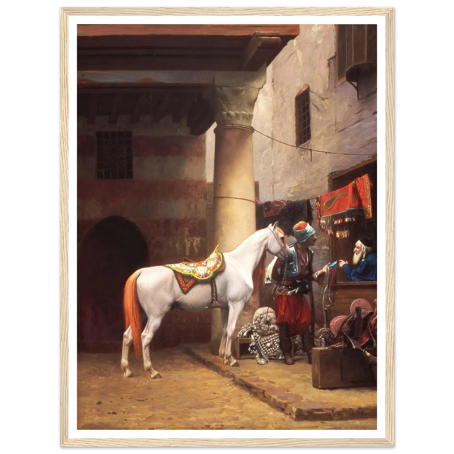 The Saddle Bazaar, Cairo (1883) Art Print | Jean Leon Gerome - Framed Poster - 30x40 cm / 12x16″ - Black frame