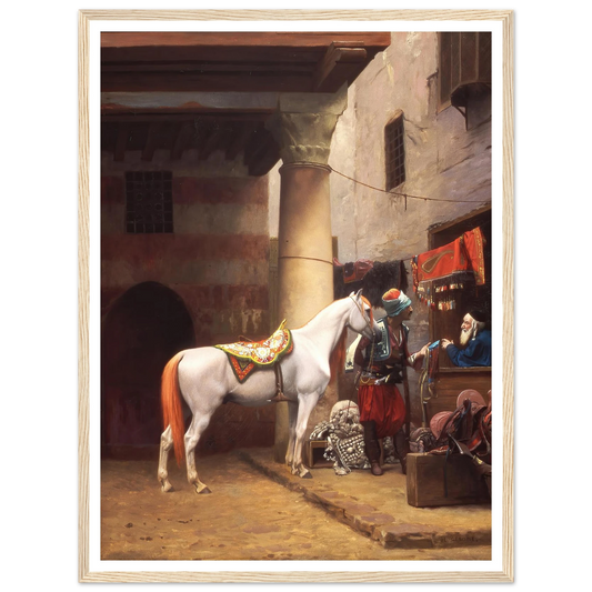The Saddle Bazaar, Cairo (1883) Art Print | Jean Leon Gerome - Framed Poster - 30x40 cm / 12x16″ - Black frame