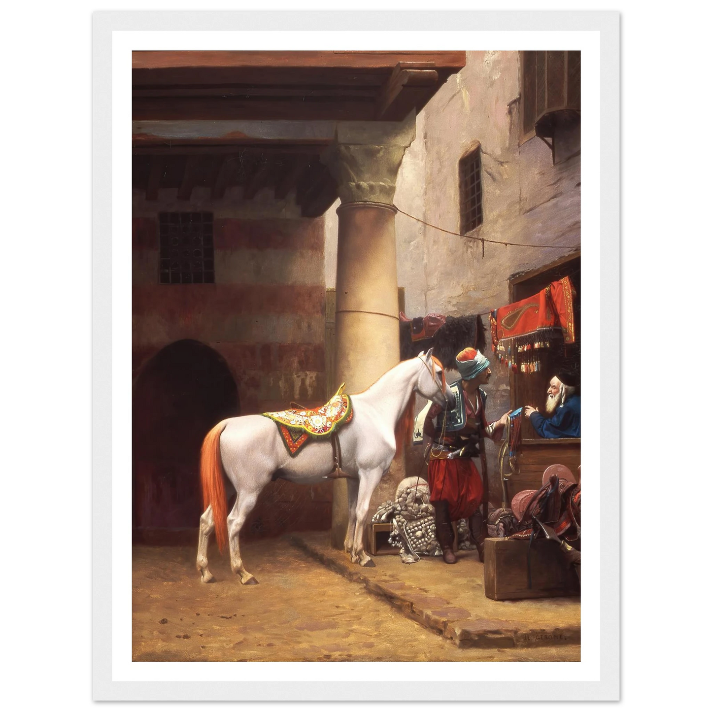 The Saddle Bazaar, Cairo (1883) Art Print | Jean Leon Gerome - Framed Poster - 30x40 cm / 12x16″ - Black frame