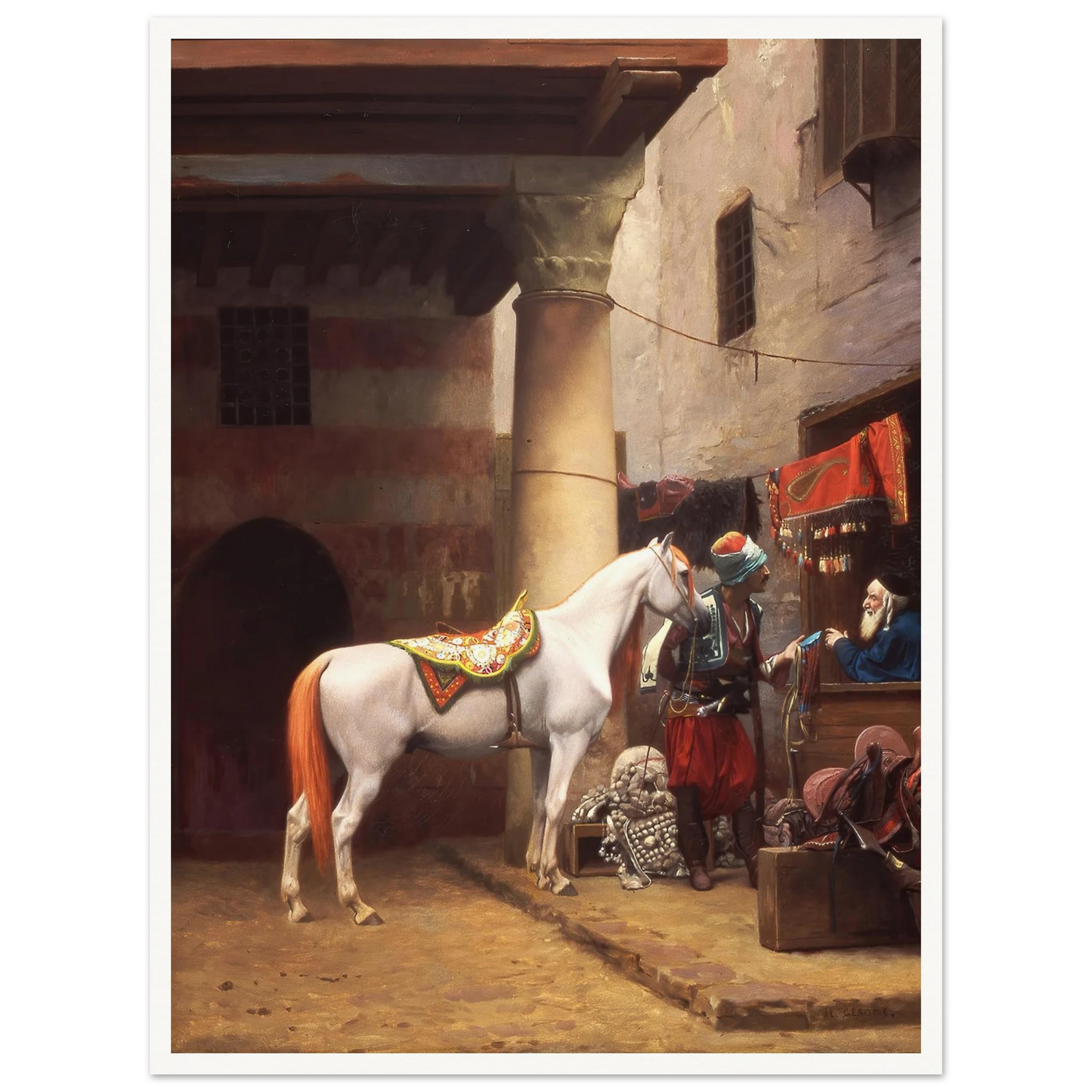 The Saddle Bazaar, Cairo (1883) Art Print | Jean Leon Gerome - Framed Poster - 30x40 cm / 12x16″ - Black frame
