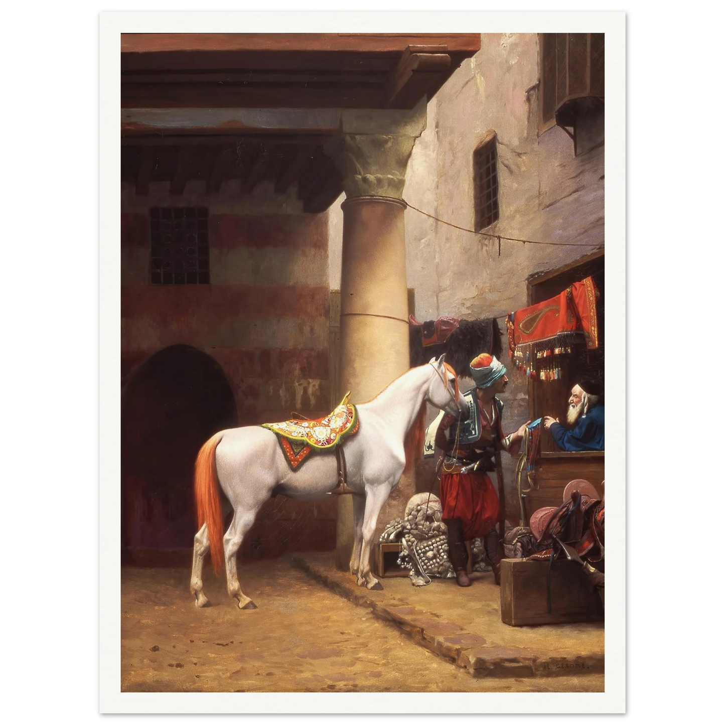 The Saddle Bazaar, Cairo (1883) Art Print | Jean Leon Gerome - Framed Poster - 30x40 cm / 12x16″ - Black frame