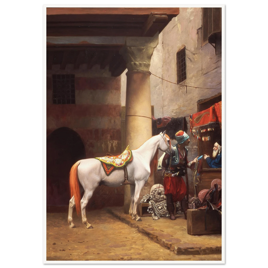 The Saddle Bazaar, Cairo (1883) Art Print | Jean Leon Gerome - Framed Poster - 30x40 cm / 12x16″ - Black frame