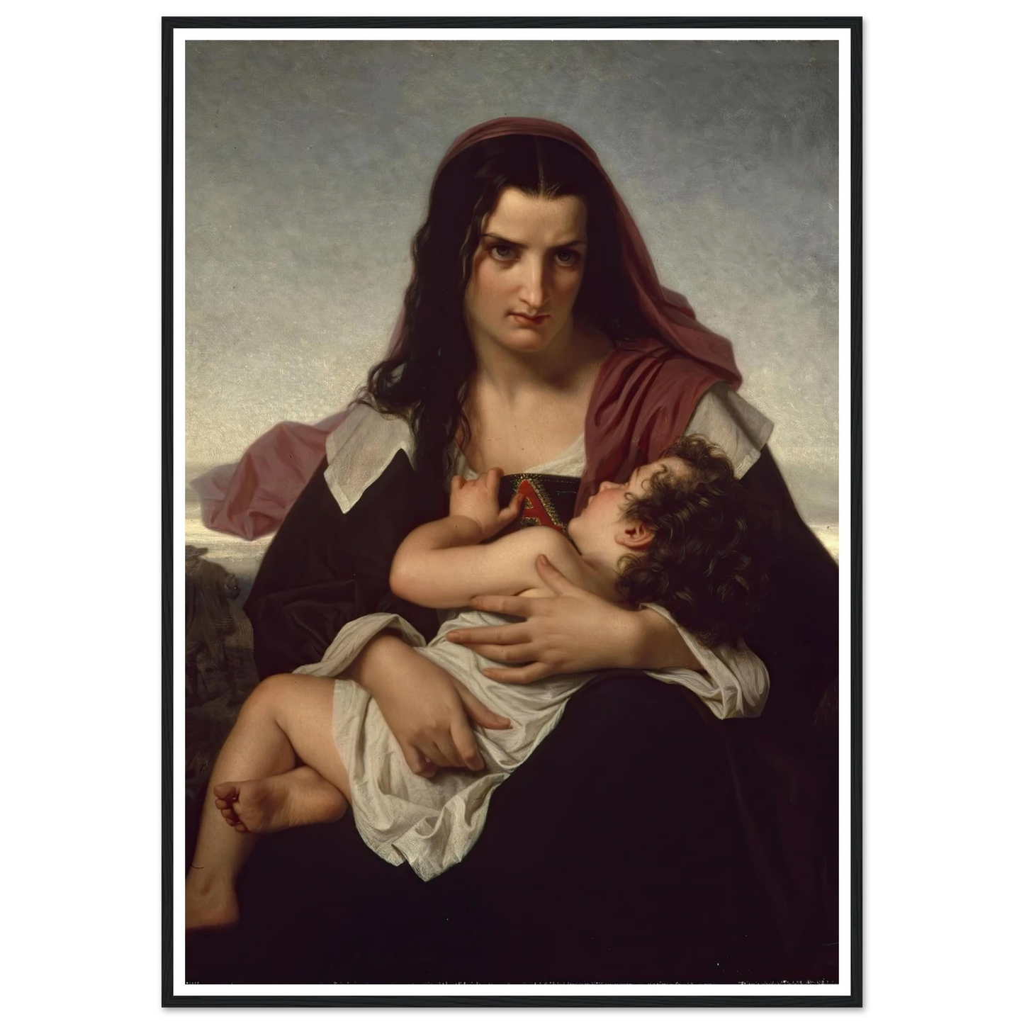 The Scarlet Letter (1861) Art Print | Hugues Merle - Framed Poster - 30x40 cm / 12x16″ - Black frame