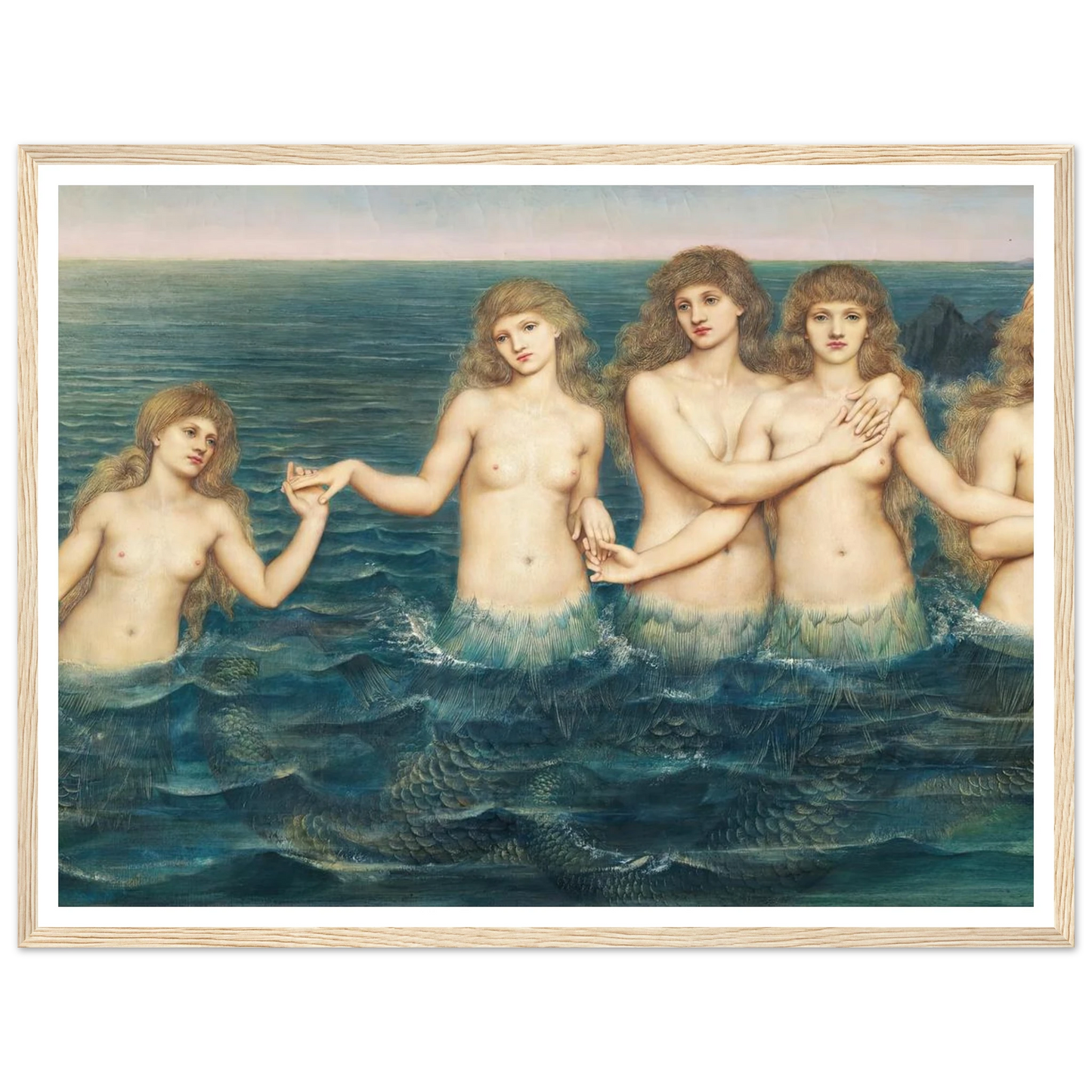The Sea Maidens (ca 1885-1886) Art Print | Evelyn de Morgan - Framed Poster - 30x40 cm / 12x16″ - Black frame