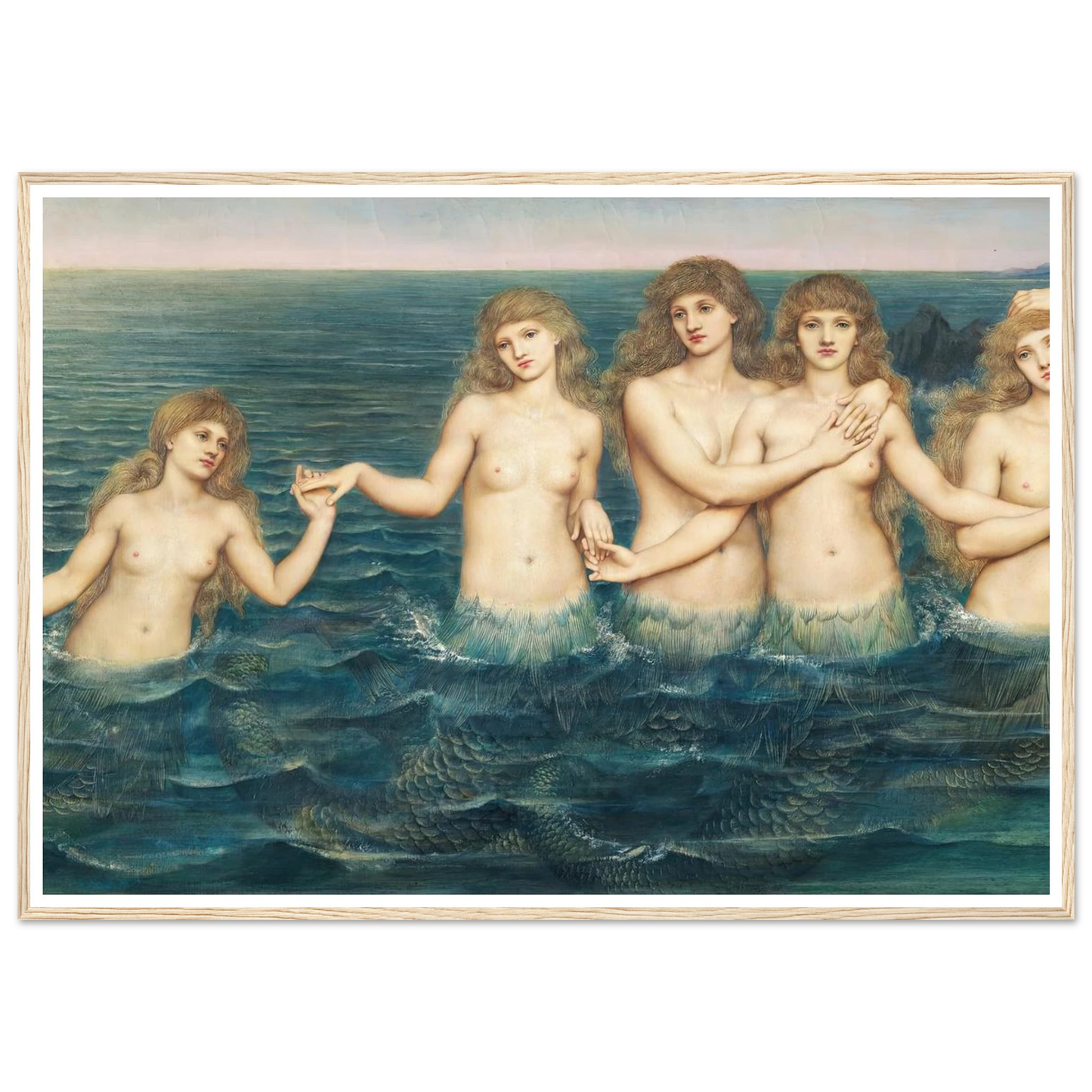 The Sea Maidens (ca 1885-1886) Art Print | Evelyn de Morgan - Framed Poster - 30x40 cm / 12x16″ - Black frame