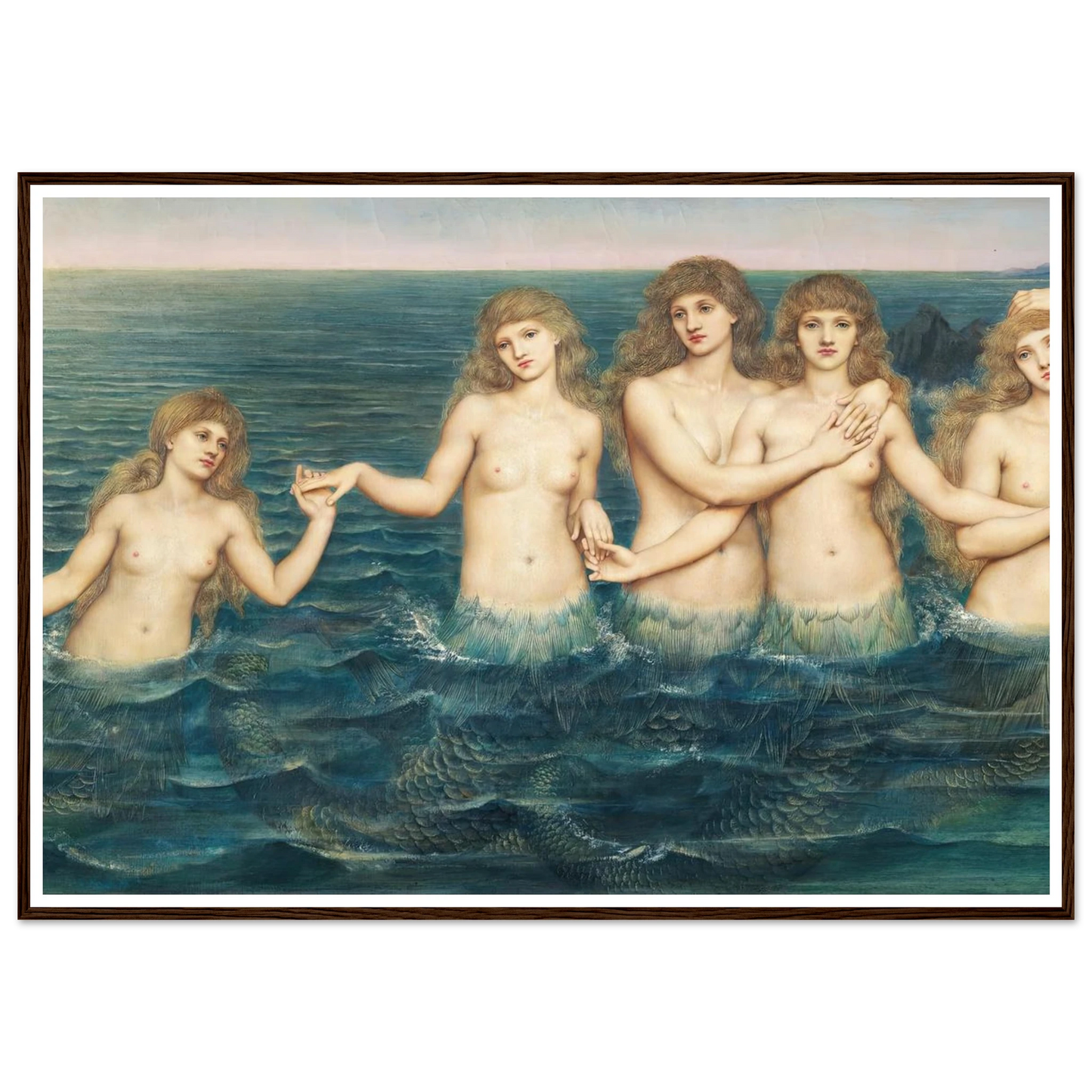 The Sea Maidens (ca 1885-1886) Art Print | Evelyn de Morgan - Framed Poster - 30x40 cm / 12x16″ - Black frame