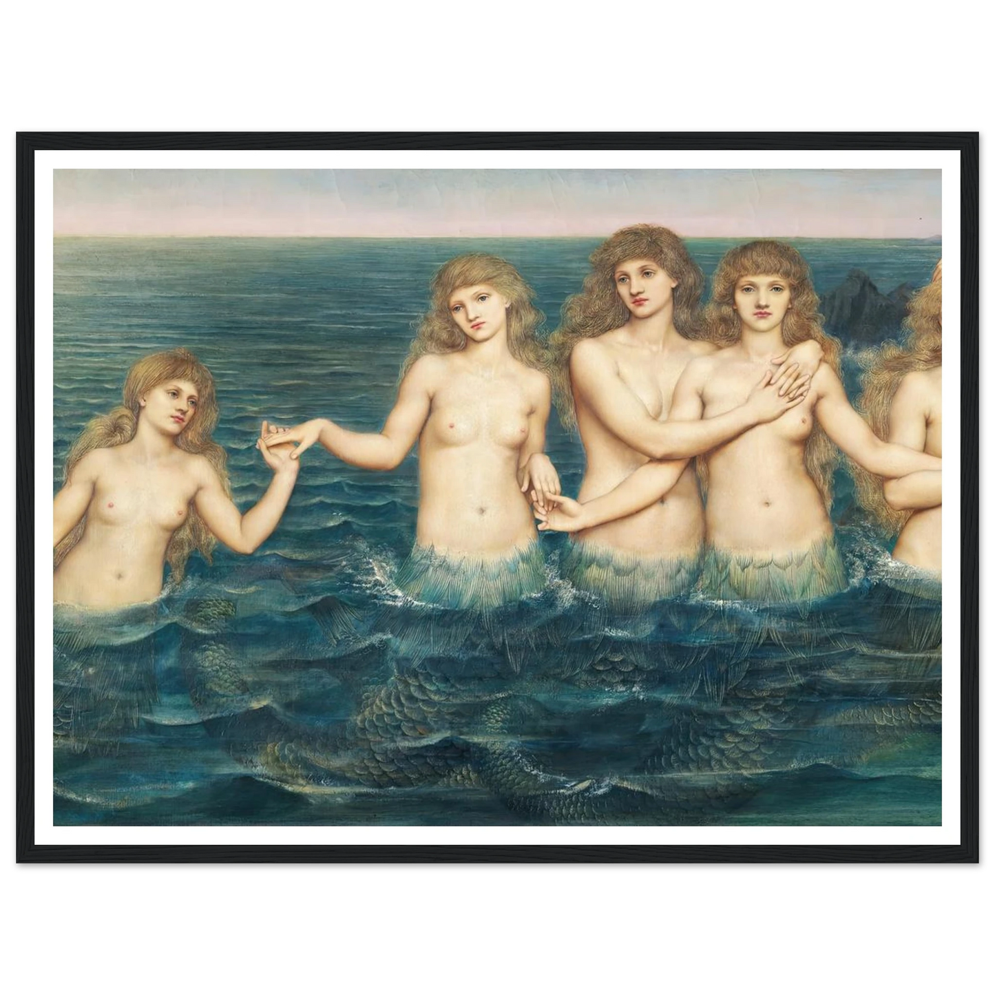 The Sea Maidens (ca 1885-1886) Art Print | Evelyn de Morgan - Framed Poster - 30x40 cm / 12x16″ - Black frame