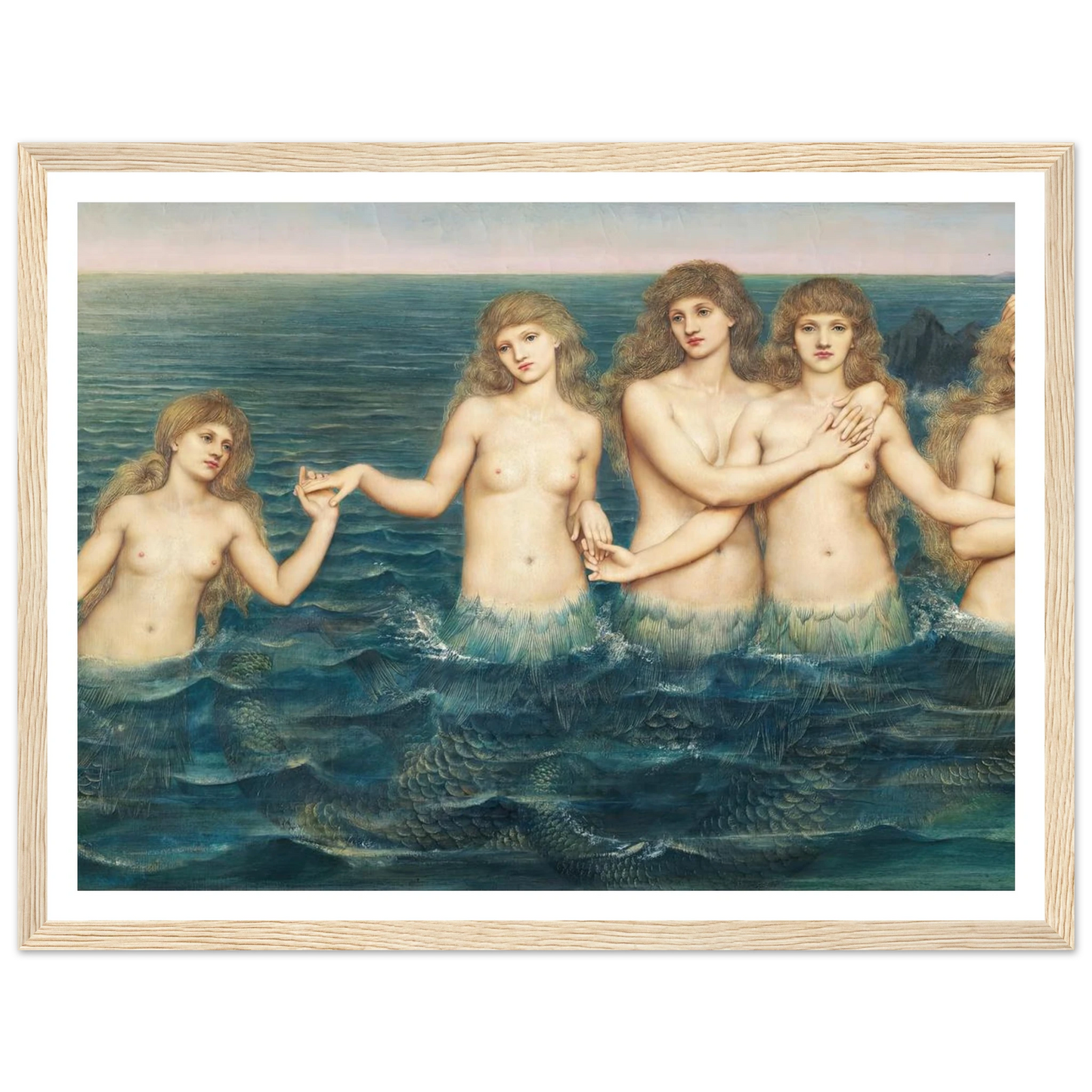 The Sea Maidens (ca 1885-1886) Art Print | Evelyn de Morgan - Framed Poster - 30x40 cm / 12x16″ - Black frame