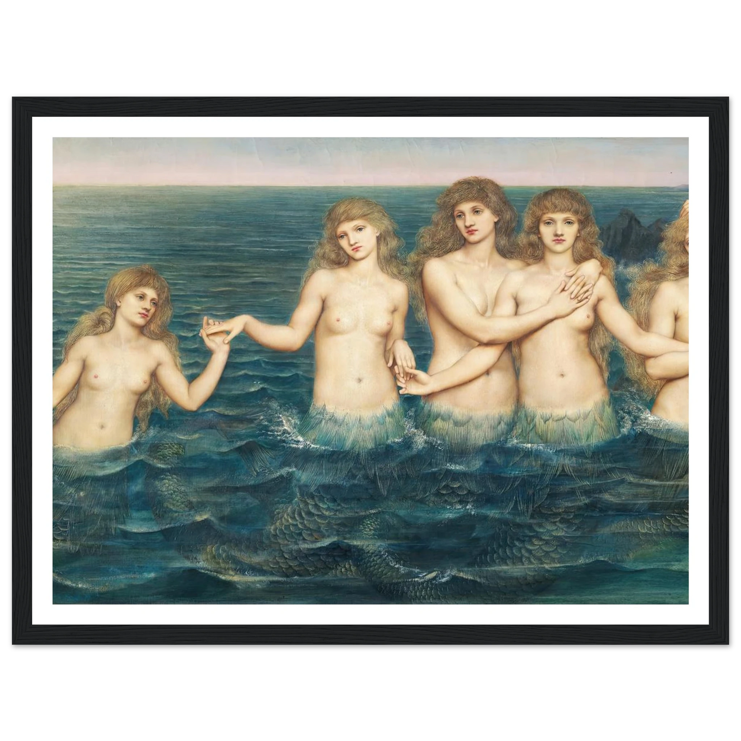 The Sea Maidens (ca 1885-1886) Art Print | Evelyn de Morgan - Framed Poster - 30x40 cm / 12x16″ - Black frame