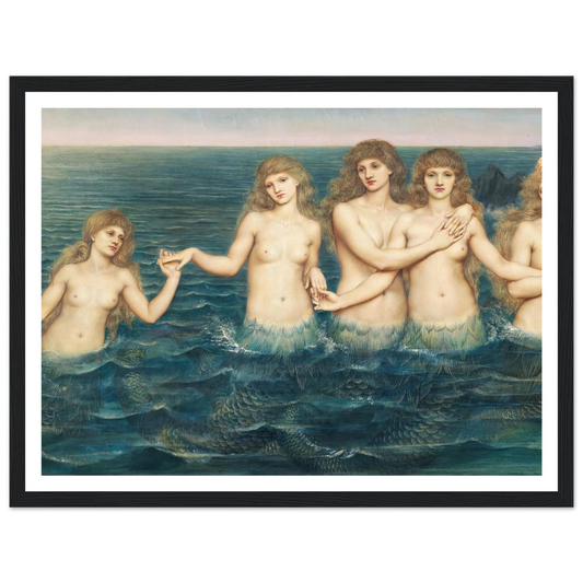 The Sea Maidens (ca 1885-1886) Art Print | Evelyn de Morgan - Framed Poster - 30x40 cm / 12x16″ - Black frame