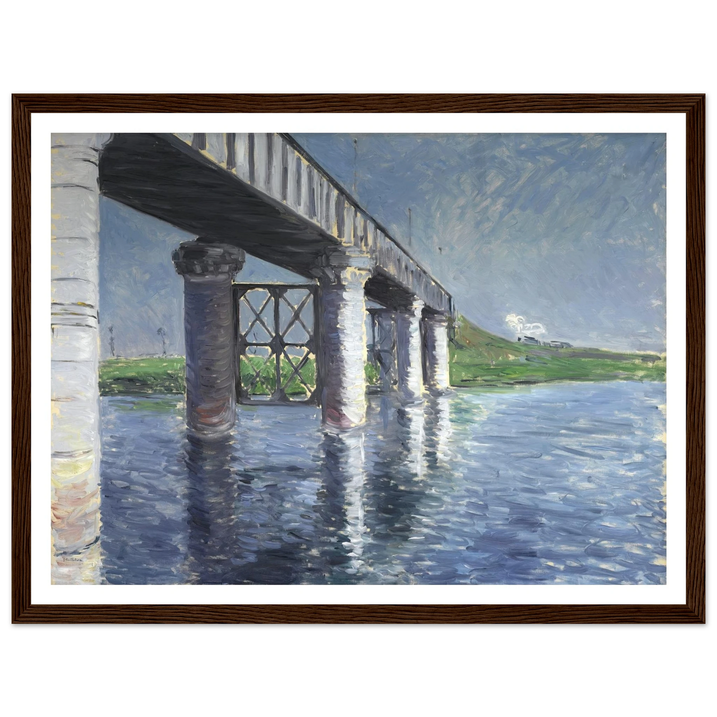The Seine and the Railroad Bridge at Argenteuil (La Seine et le pont du chemin de fer dArgenteuil) Art Print | Gustave Caillebotte - Framed Poster - 30x40 cm / 12x16″ - Black frame