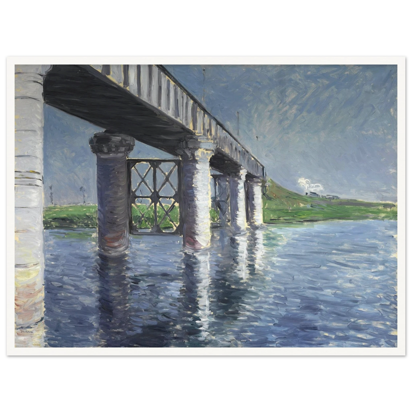 The Seine and the Railroad Bridge at Argenteuil (La Seine et le pont du chemin de fer dArgenteuil) Art Print | Gustave Caillebotte - Framed Poster - 30x40 cm / 12x16″ - Black frame