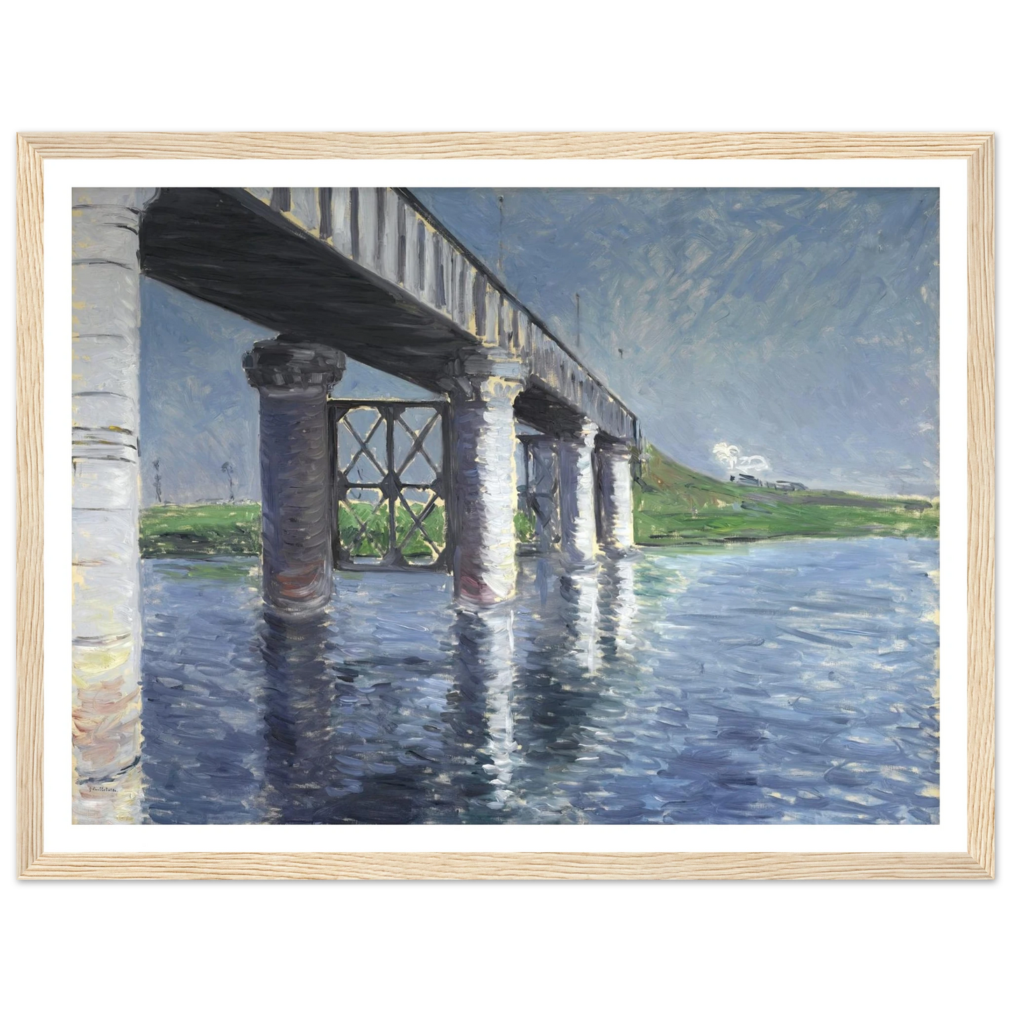 The Seine and the Railroad Bridge at Argenteuil (La Seine et le pont du chemin de fer dArgenteuil) Art Print | Gustave Caillebotte - Framed Poster - 30x40 cm / 12x16″ - Black frame