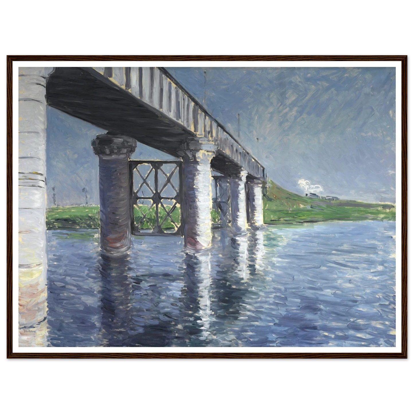 The Seine and the Railroad Bridge at Argenteuil (La Seine et le pont du chemin de fer dArgenteuil) Art Print | Gustave Caillebotte - Framed Poster - 30x40 cm / 12x16″ - Black frame
