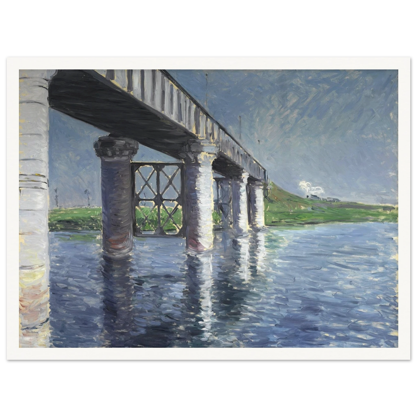 The Seine and the Railroad Bridge at Argenteuil (La Seine et le pont du chemin de fer dArgenteuil) Art Print | Gustave Caillebotte - Framed Poster - 30x40 cm / 12x16″ - Black frame
