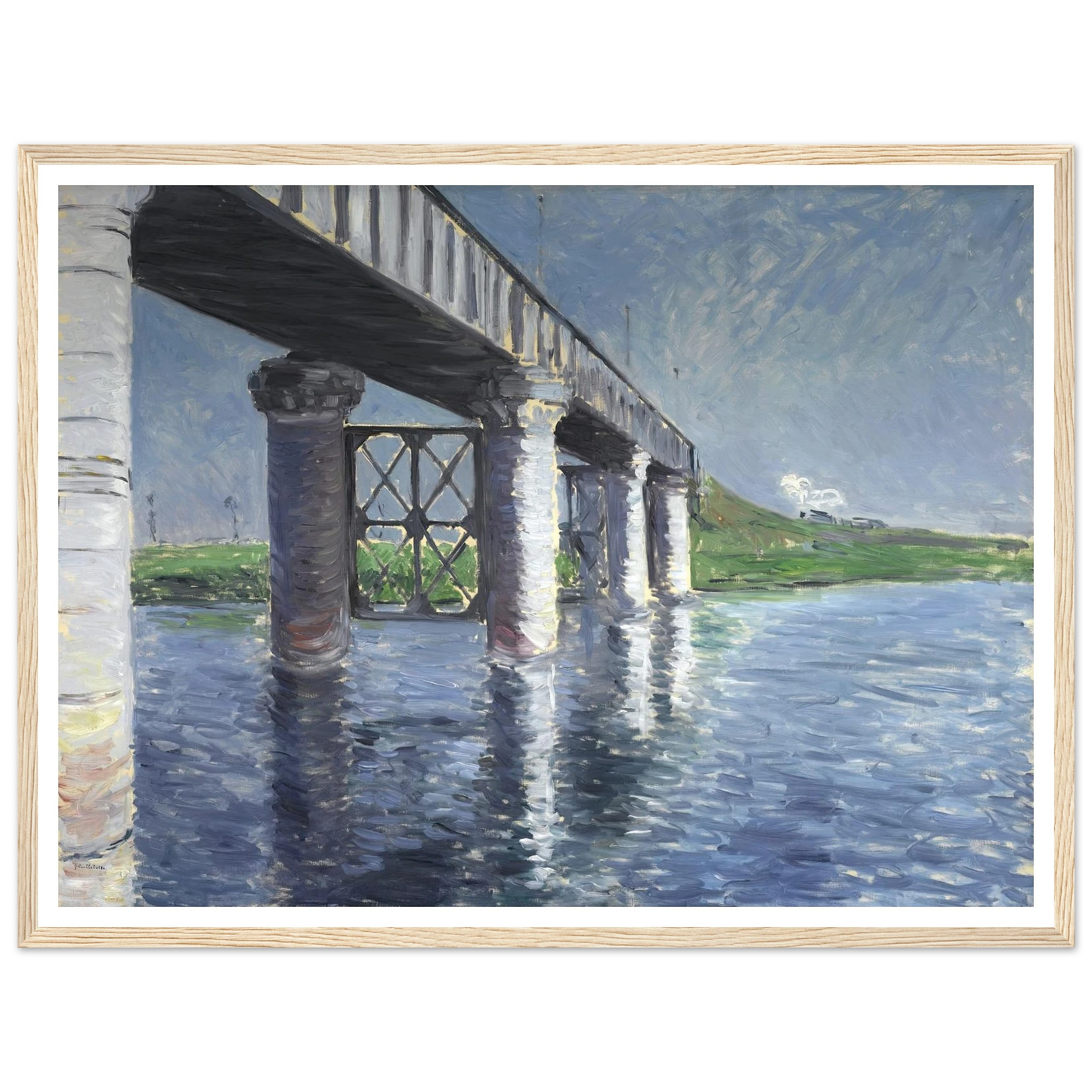 The Seine and the Railroad Bridge at Argenteuil (La Seine et le pont du chemin de fer dArgenteuil) Art Print | Gustave Caillebotte - Framed Poster - 30x40 cm / 12x16″ - Black frame