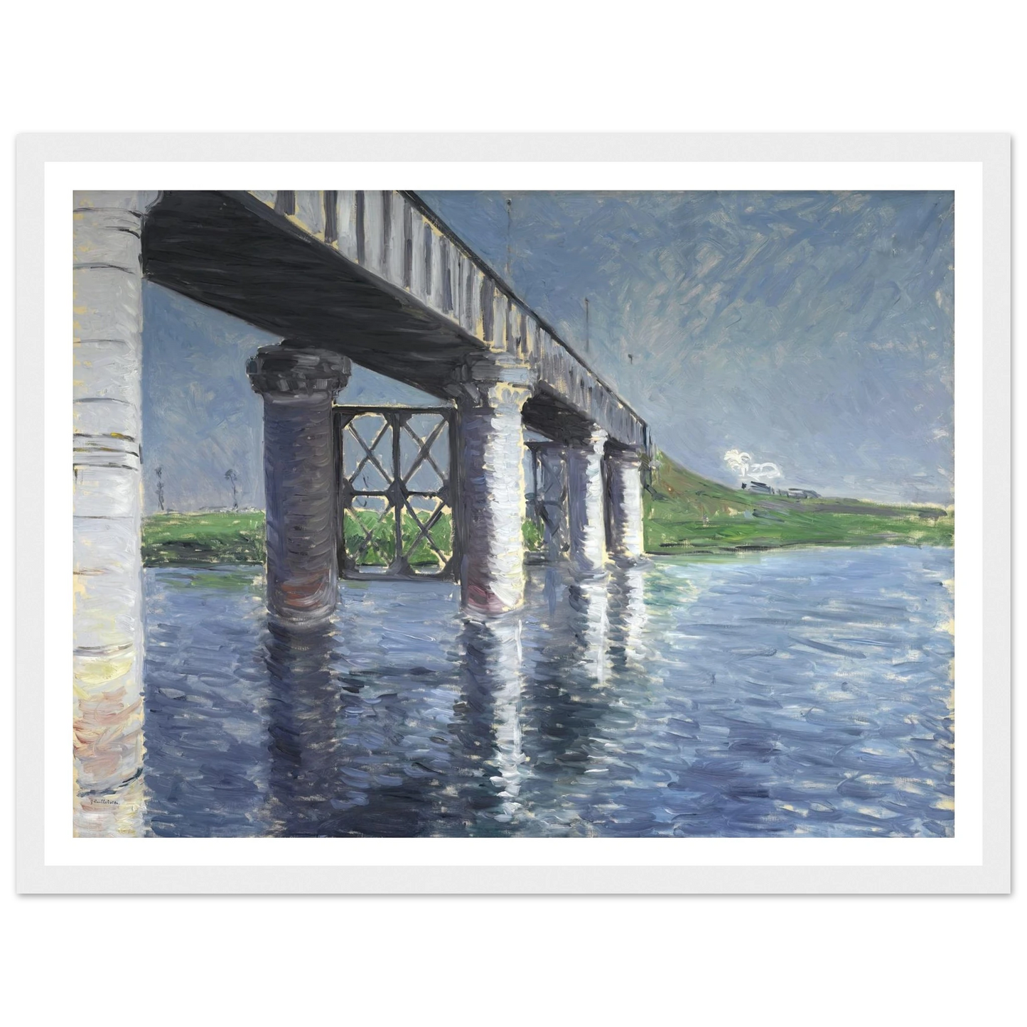 The Seine and the Railroad Bridge at Argenteuil (La Seine et le pont du chemin de fer dArgenteuil) Art Print | Gustave Caillebotte - Framed Poster - 30x40 cm / 12x16″ - Black frame