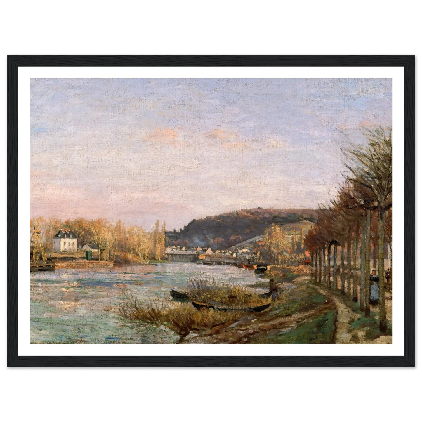 The Seine at Bougival (1870) Art Print | Camille Pissarro - Framed Poster - 30x40 cm / 12x16″ - Black frame