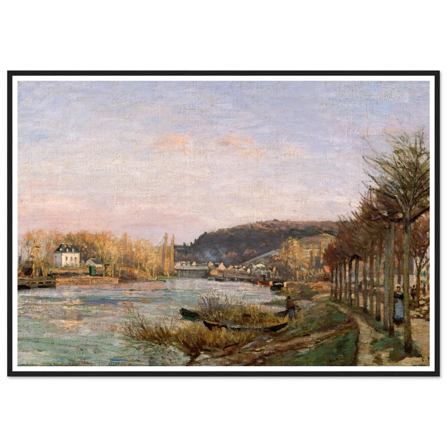 The Seine at Bougival (1870) Art Print | Camille Pissarro - Framed Poster - 30x40 cm / 12x16″ - Black frame