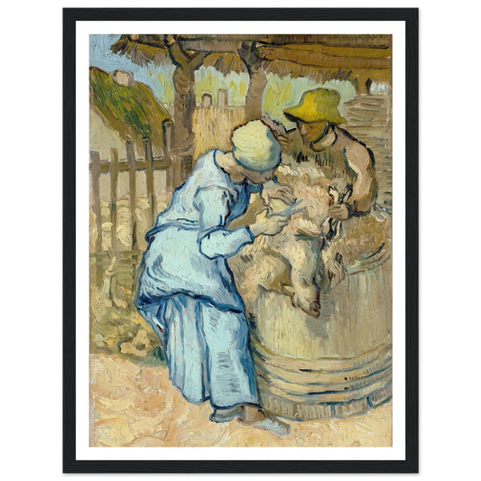 The Sheep-Shearer (After Millet) Art Print | Vincent van Gogh - Framed Poster - 30x40 cm / 12x16″ - Black frame