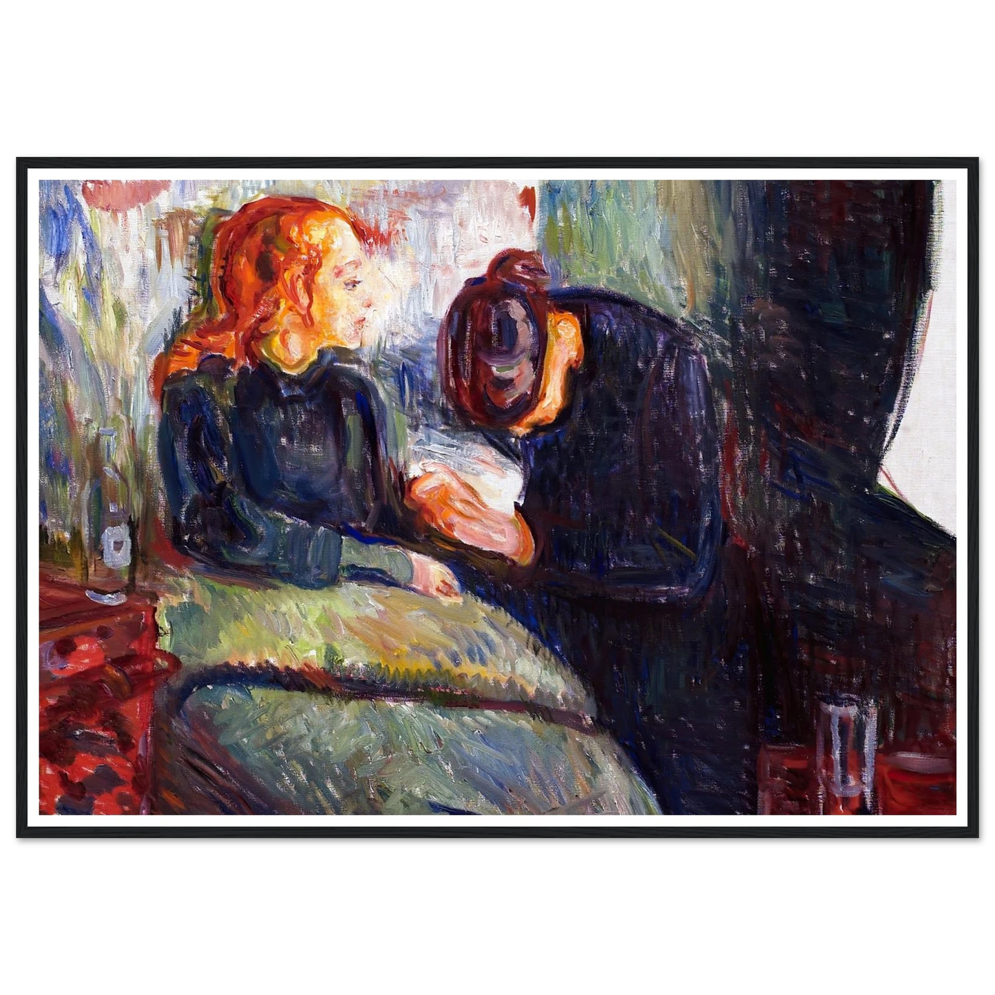 The Sick Child (1907) Art Print | Edvard Munch - Framed Poster - 30x40 cm / 12x16″ - Black frame