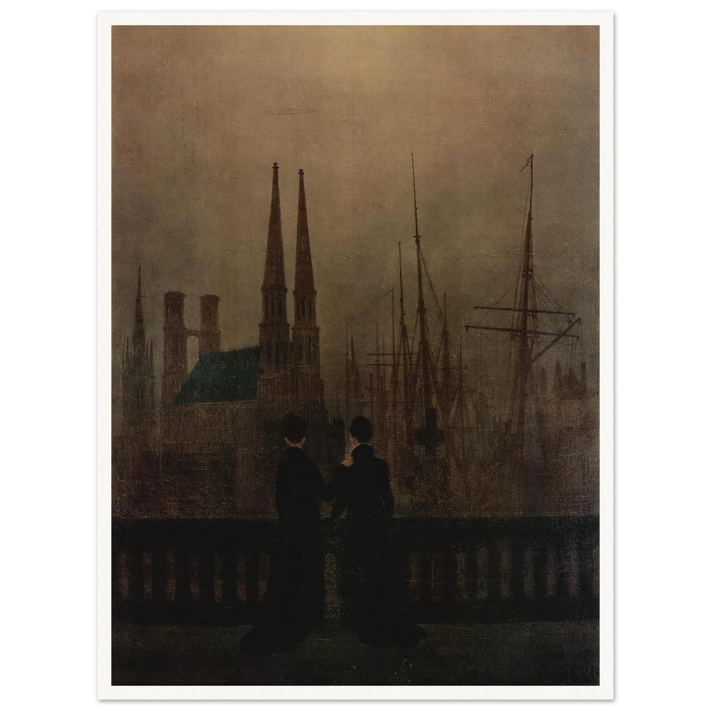 The Sisters on the Balcony (1820) Art Print | Caspar David Friedrich - Framed Poster - 30x40 cm / 12x16″ - Black frame