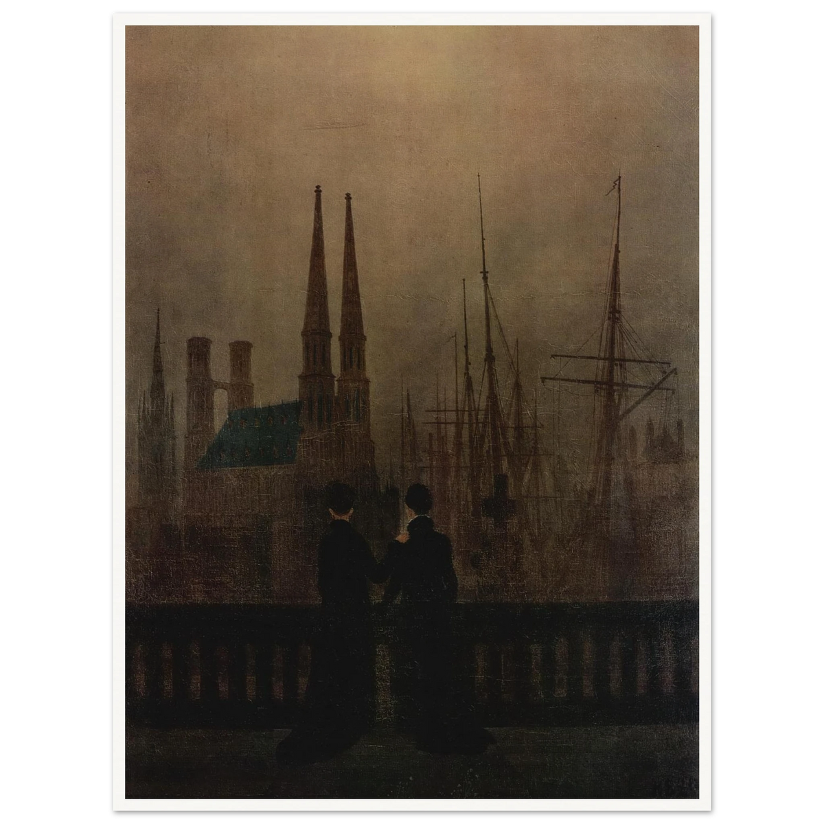 The Sisters on the Balcony (1820) Art Print | Caspar David Friedrich - Framed Poster - 30x40 cm / 12x16″ - Black frame