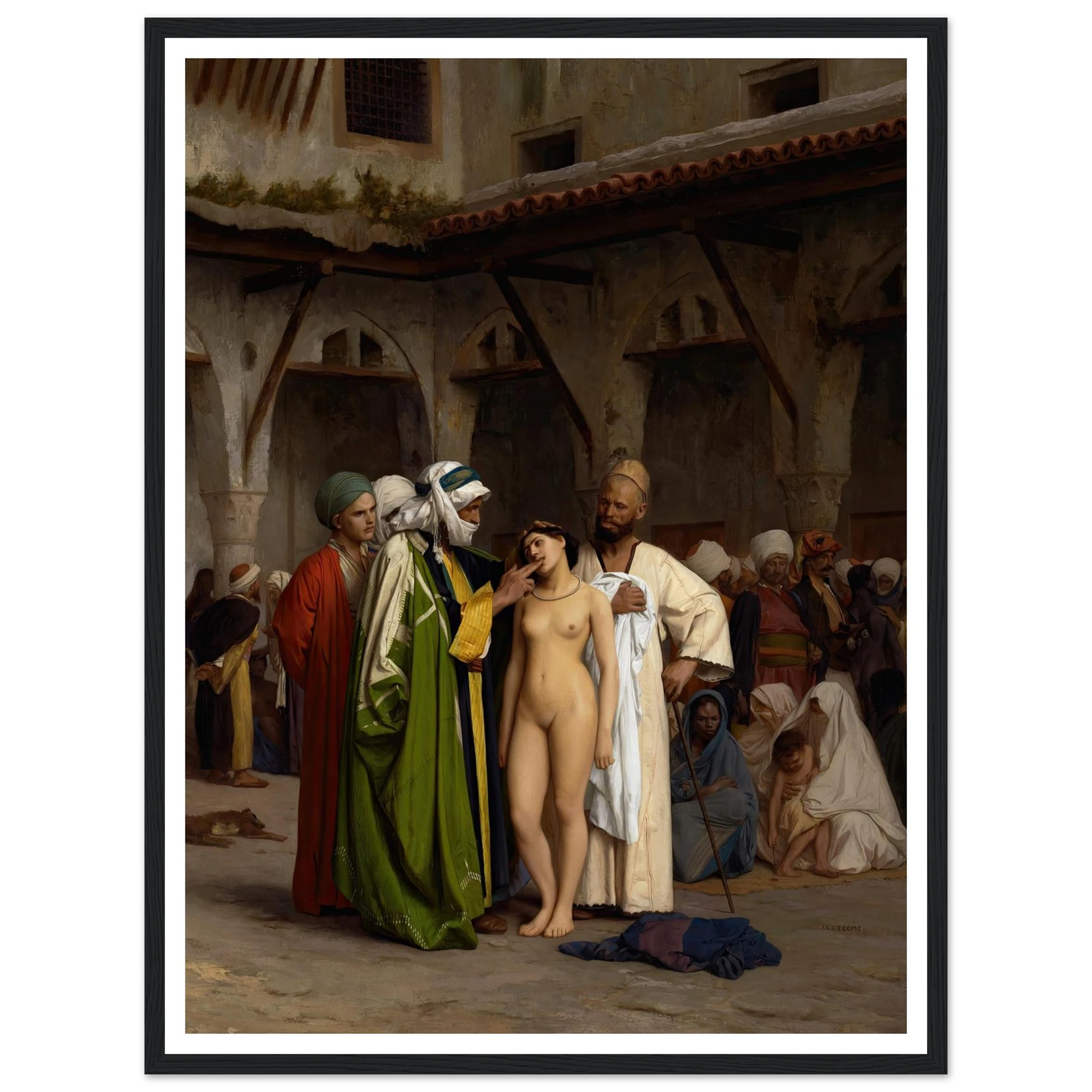 The Slave Market (circa 1866) Art Print | Jean Leon Gerome - Framed Poster - 30x40 cm / 12x16″ - Black frame